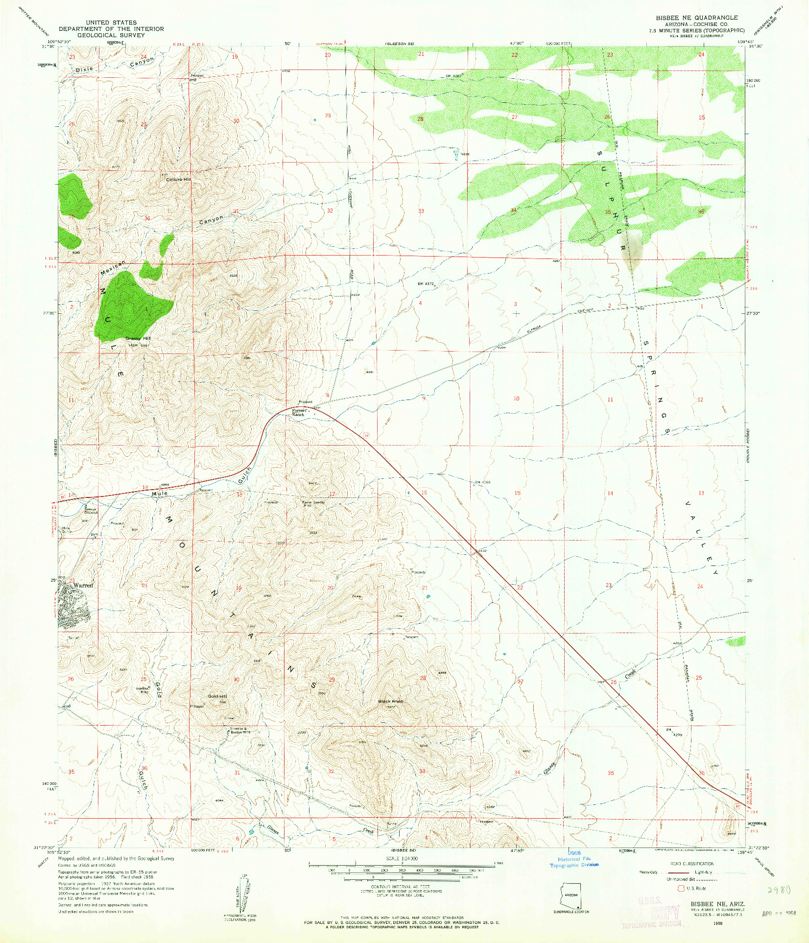 USGS 1:24000-SCALE QUADRANGLE FOR BISBEE NE, AZ 1958