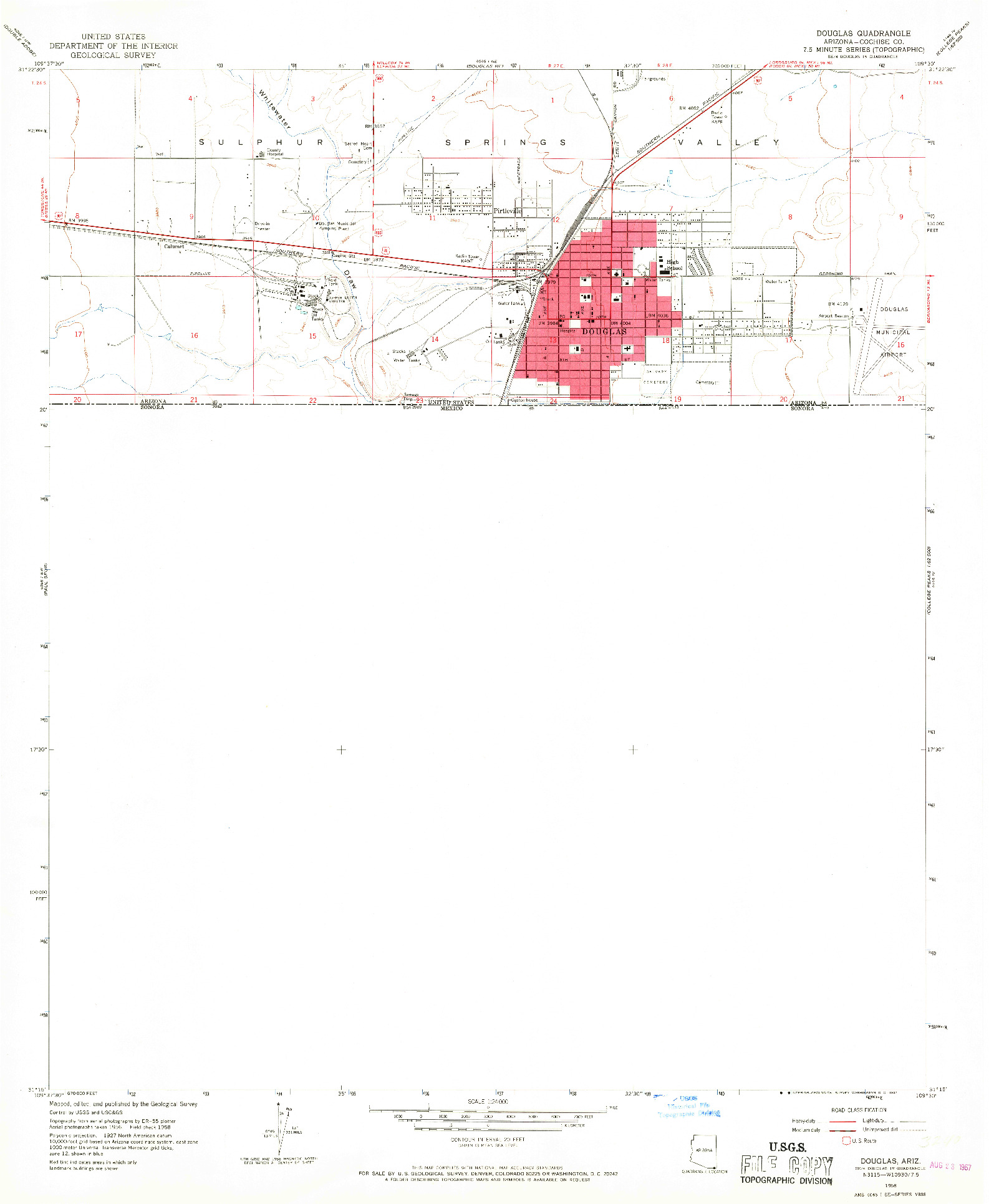 USGS 1:24000-SCALE QUADRANGLE FOR DOUGLAS, AZ 1958