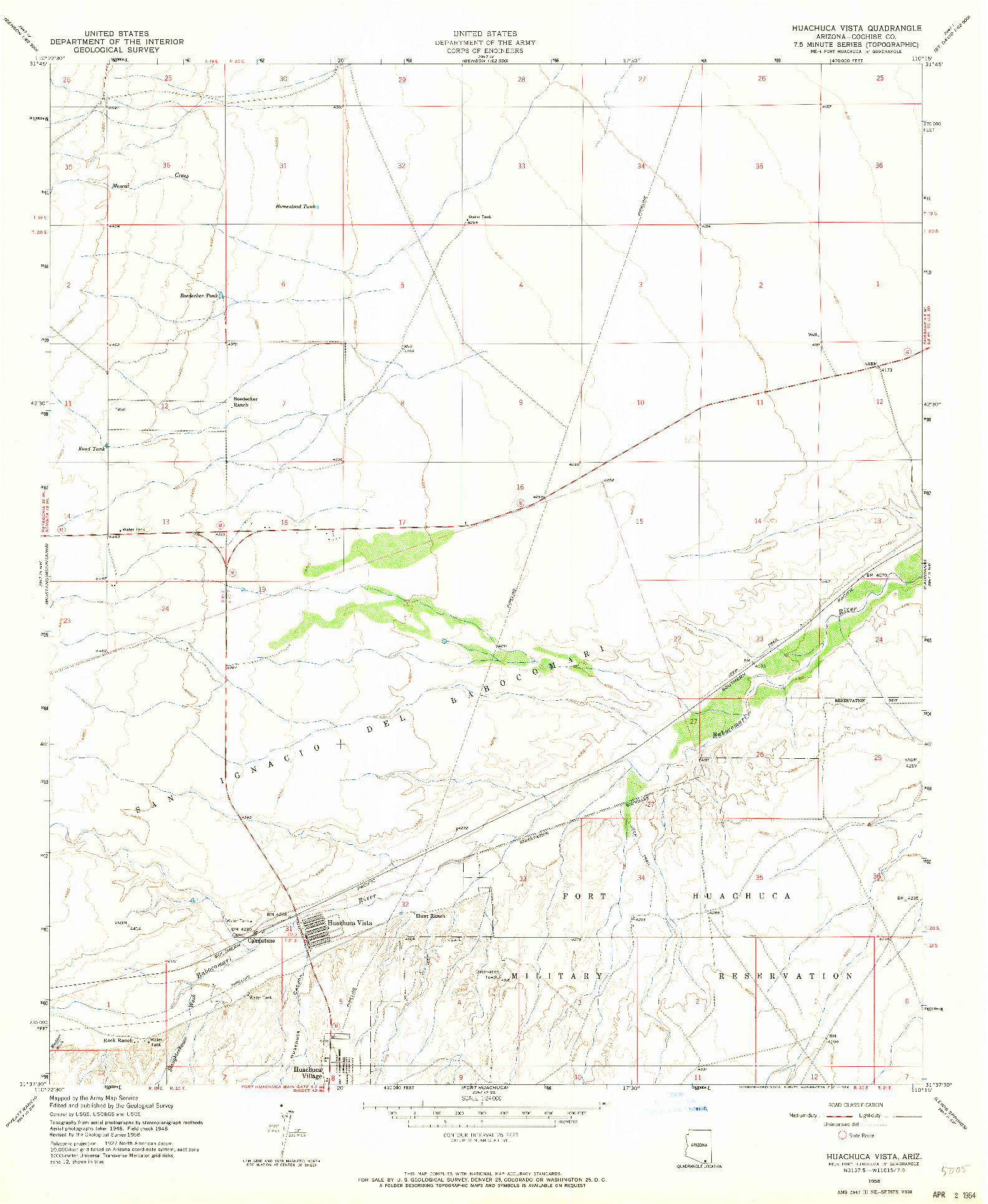 USGS 1:24000-SCALE QUADRANGLE FOR HUACHUCA VISTA, AZ 1958