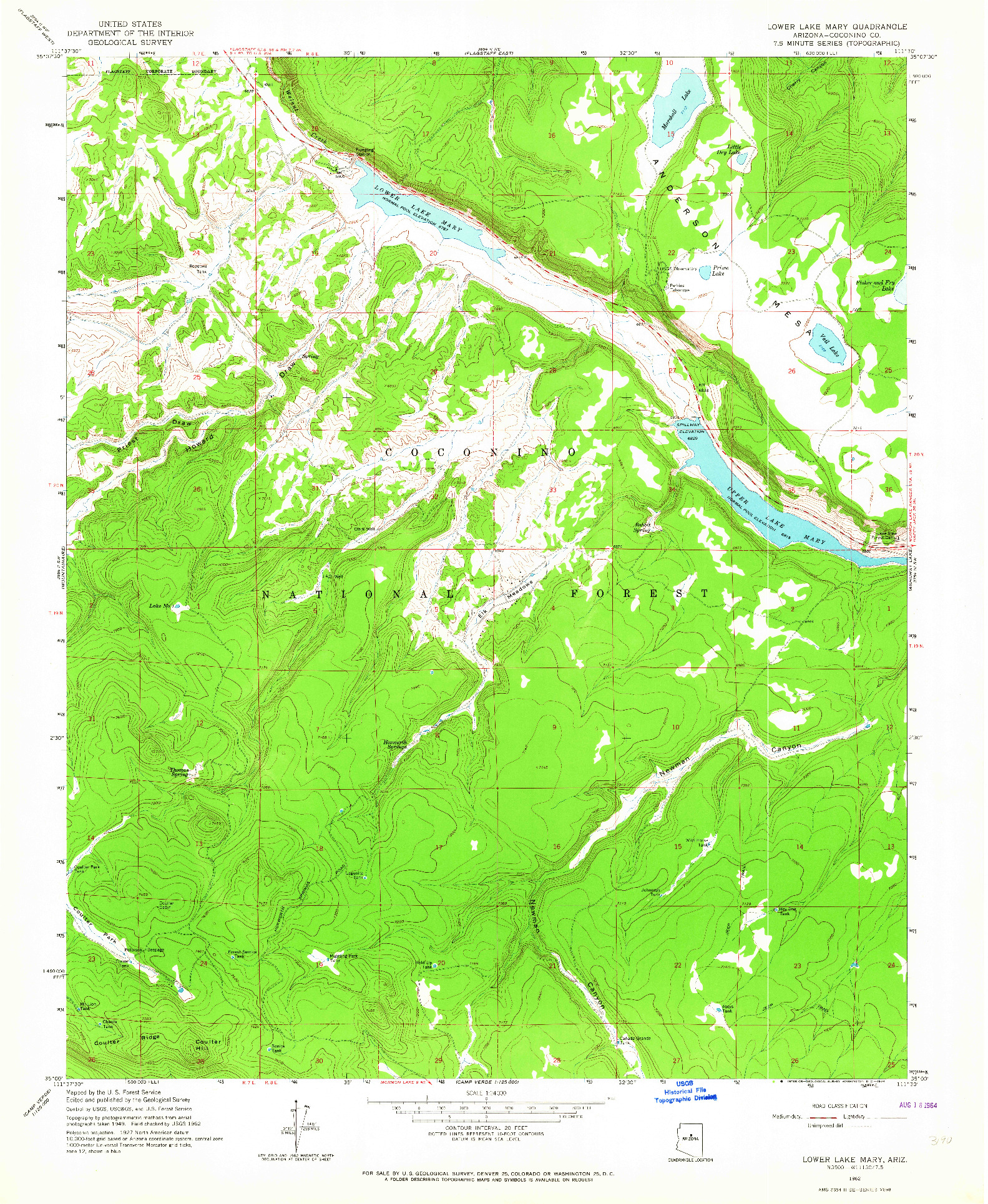 USGS 1:24000-SCALE QUADRANGLE FOR LOWER LAKE MARY, AZ 1962