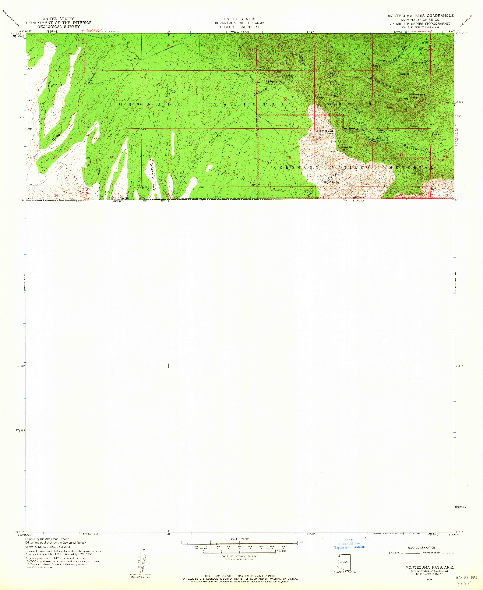 USGS 1:24000-SCALE QUADRANGLE FOR MONTEZUMA PASS, AZ 1958