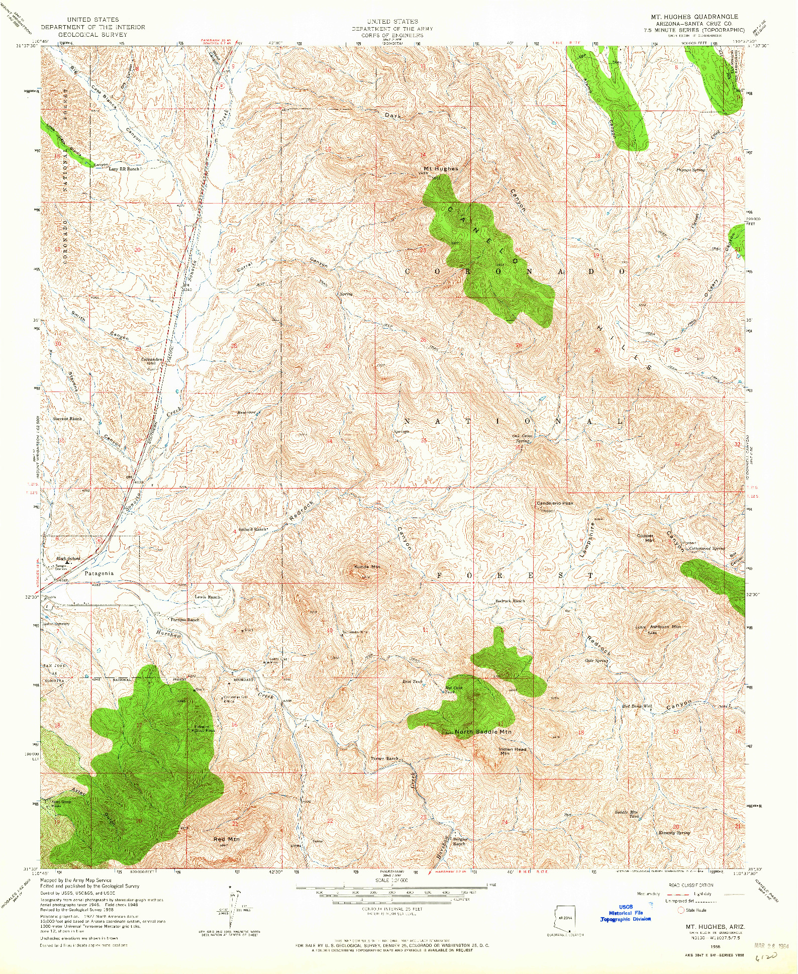 USGS 1:24000-SCALE QUADRANGLE FOR MT. HUGHES, AZ 1958