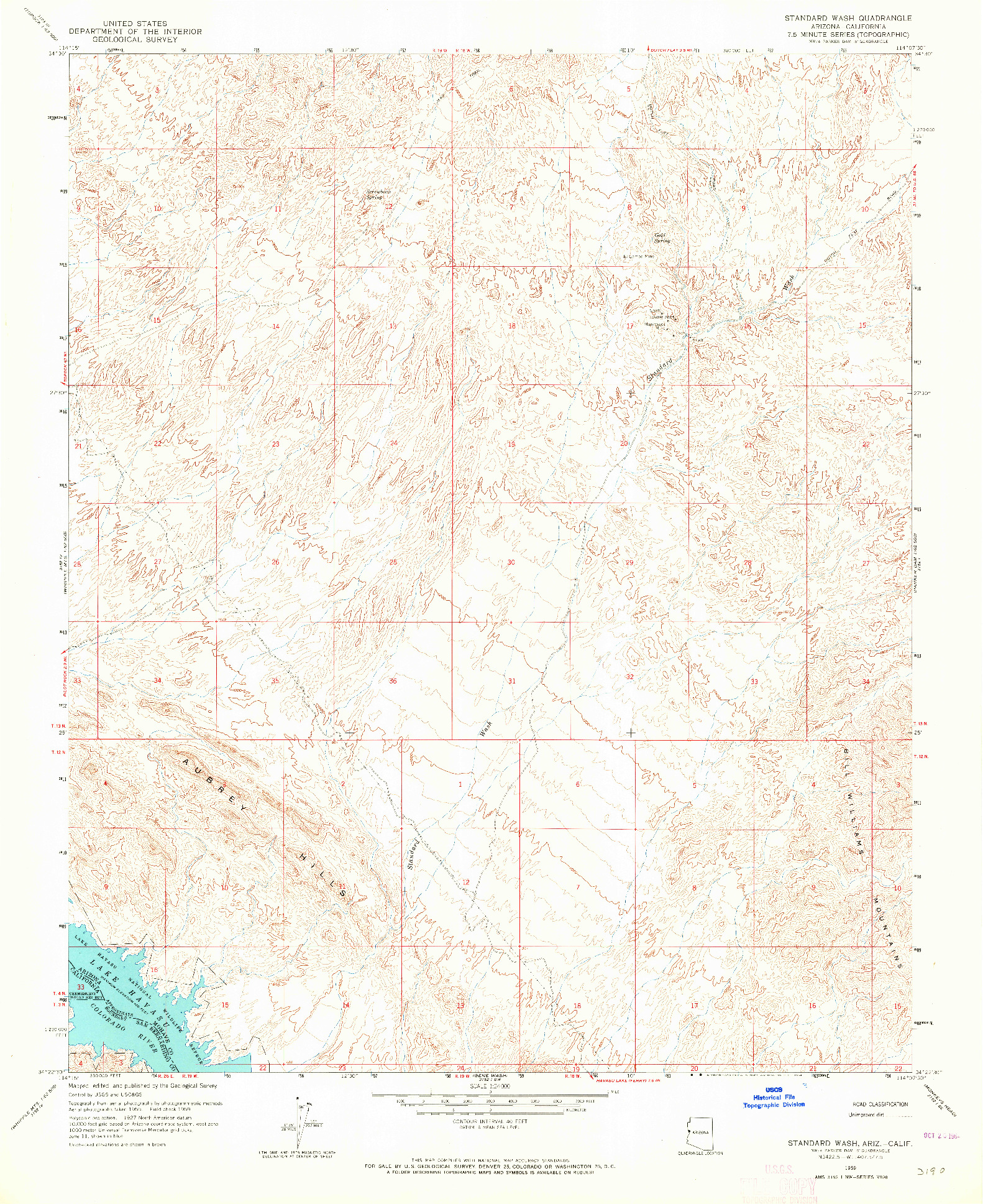 USGS 1:24000-SCALE QUADRANGLE FOR STANDARD WASH, AZ 1959