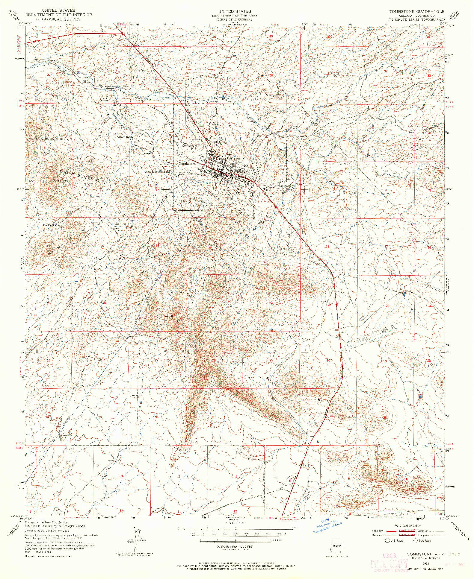 USGS 1:24000-SCALE QUADRANGLE FOR TOMBSTONE, AZ 1952