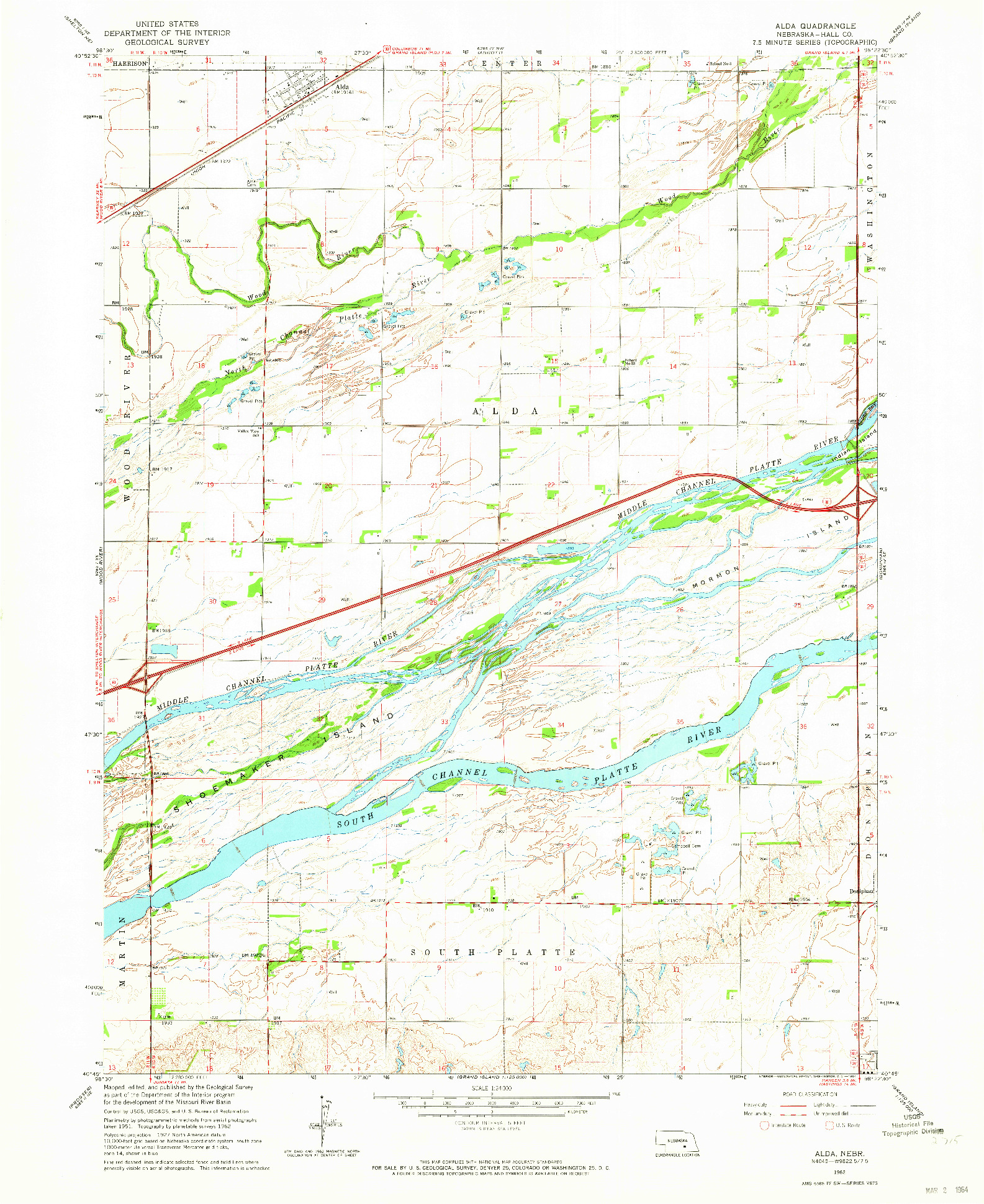 USGS 1:24000-SCALE QUADRANGLE FOR ALDA, NE 1962