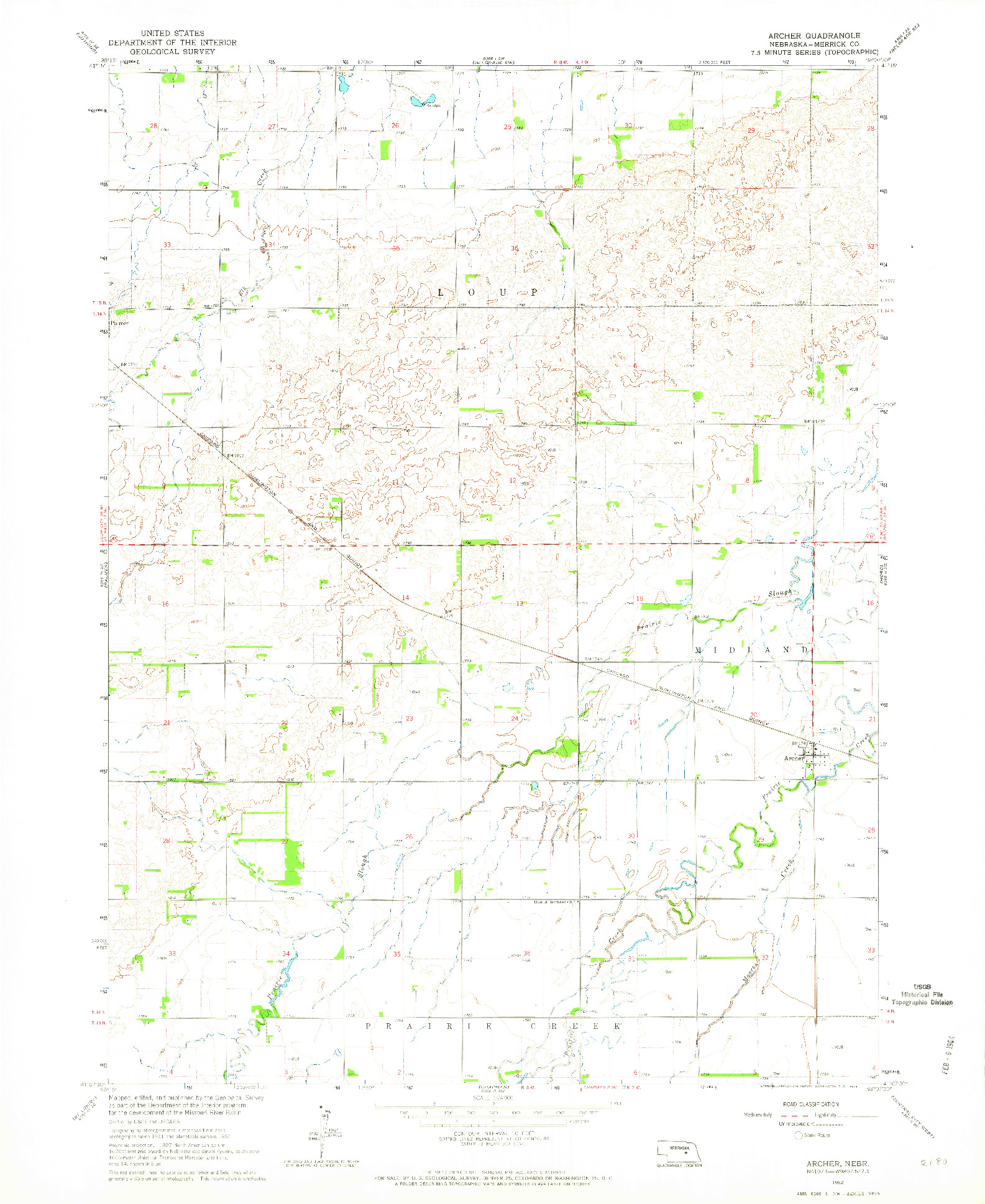 USGS 1:24000-SCALE QUADRANGLE FOR ARCHER, NE 1962