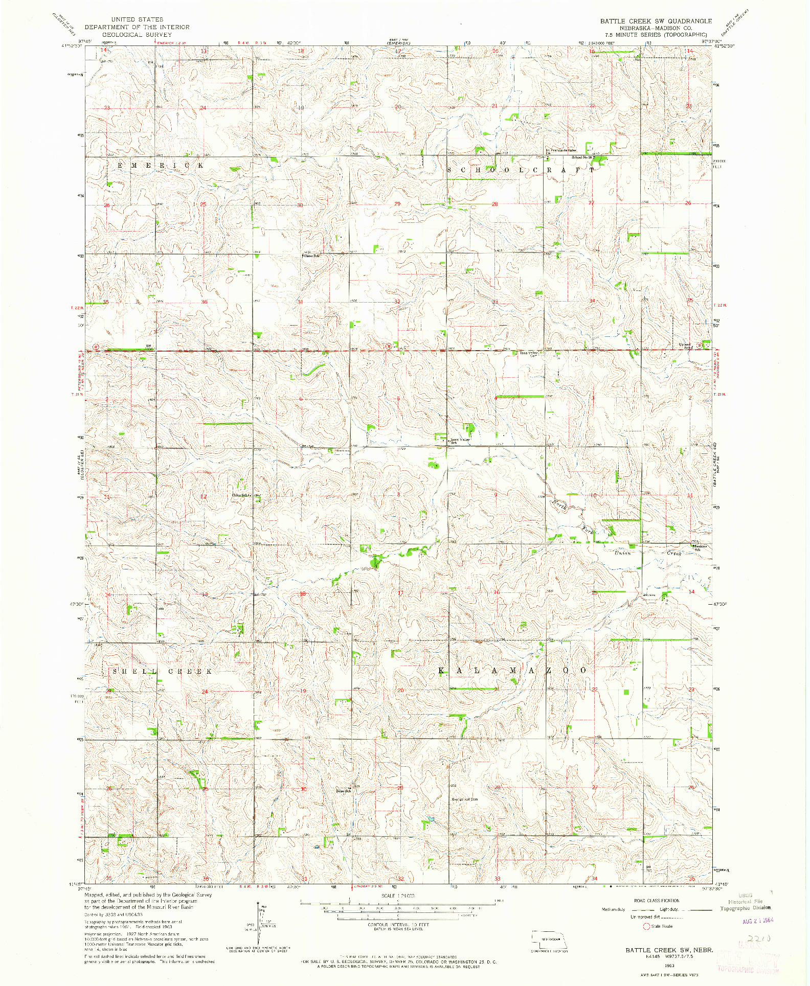 USGS 1:24000-SCALE QUADRANGLE FOR BATTLE CREEK SW, NE 1963
