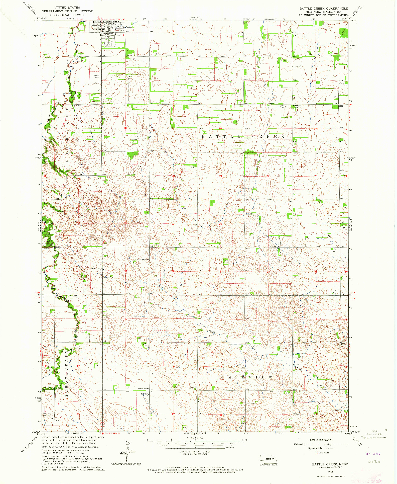 USGS 1:24000-SCALE QUADRANGLE FOR BATTLE CREEK, NE 1963