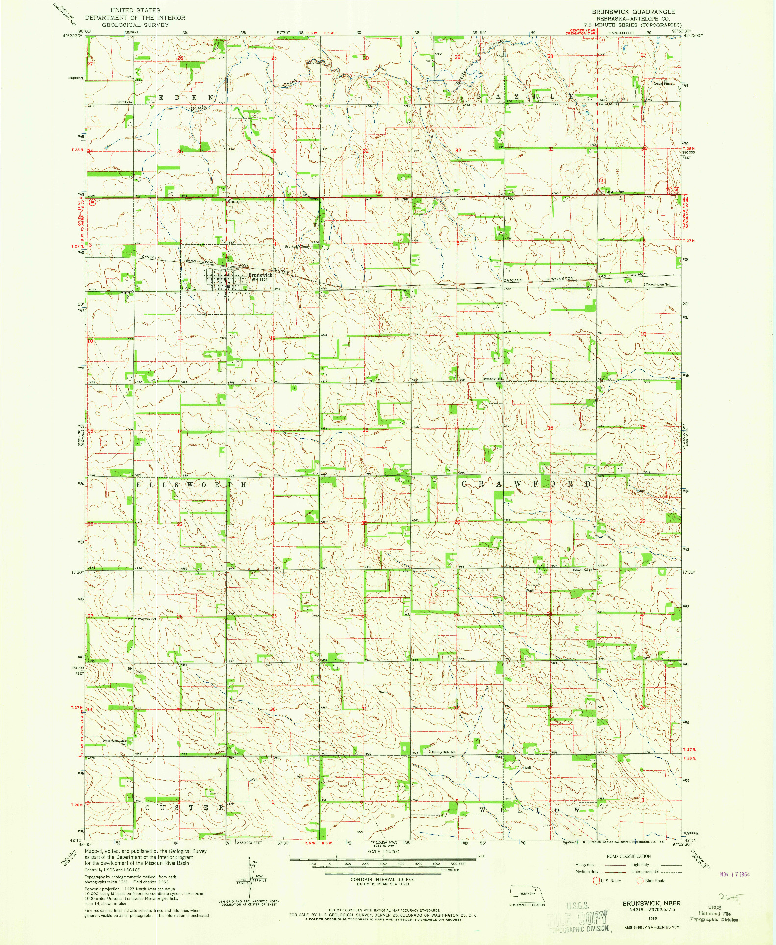 USGS 1:24000-SCALE QUADRANGLE FOR BRUNSWICK, NE 1963