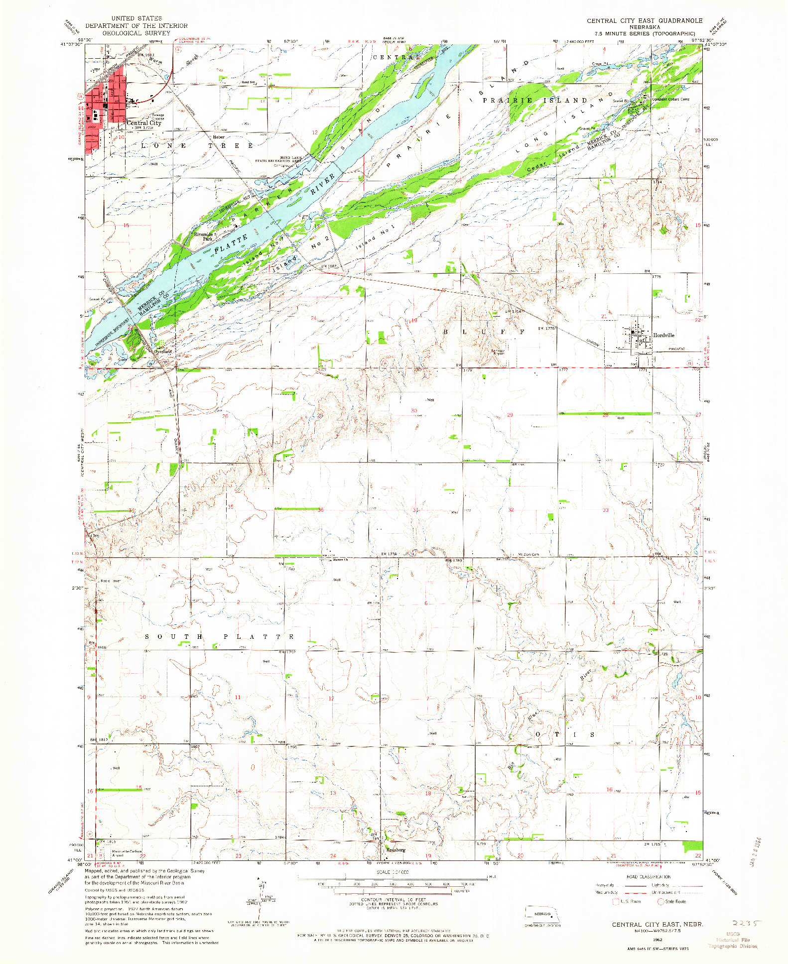 USGS 1:24000-SCALE QUADRANGLE FOR CENTRAL CITY EAST, NE 1962