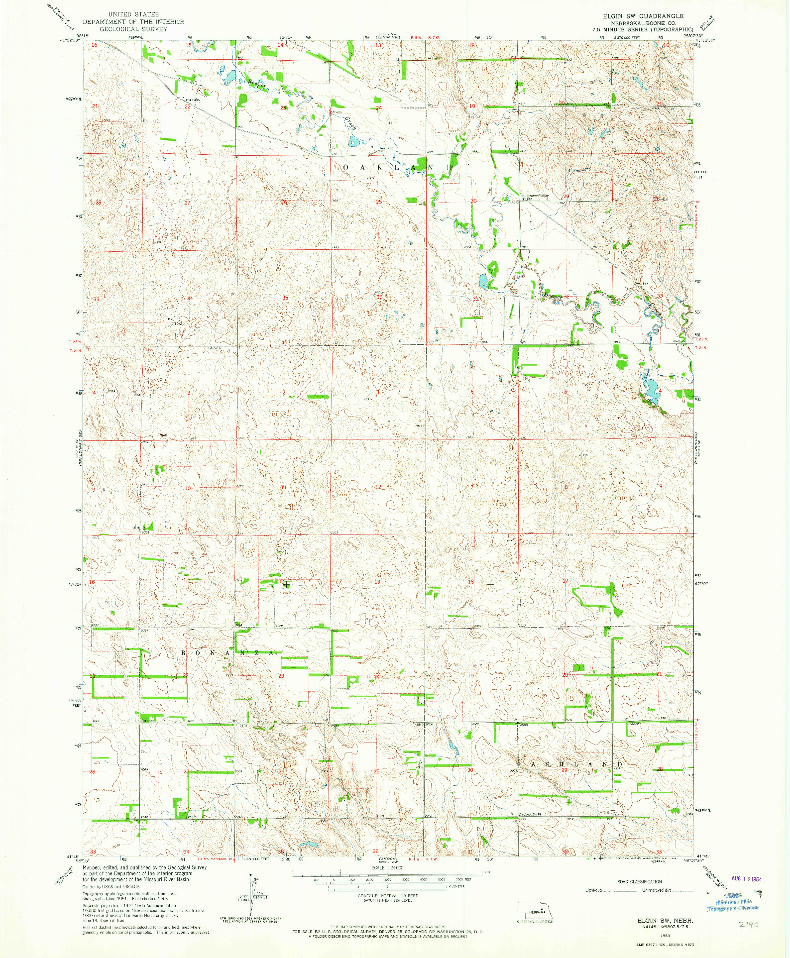 USGS 1:24000-SCALE QUADRANGLE FOR ELGIN SW, NE 1963