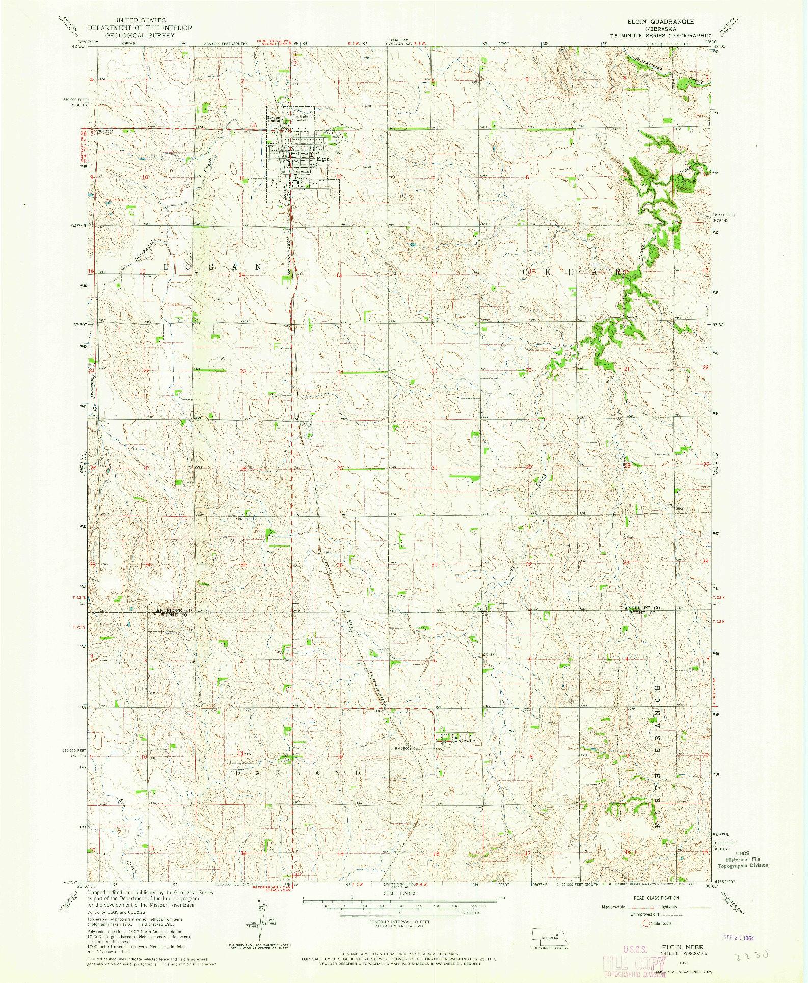 USGS 1:24000-SCALE QUADRANGLE FOR ELGIN, NE 1963