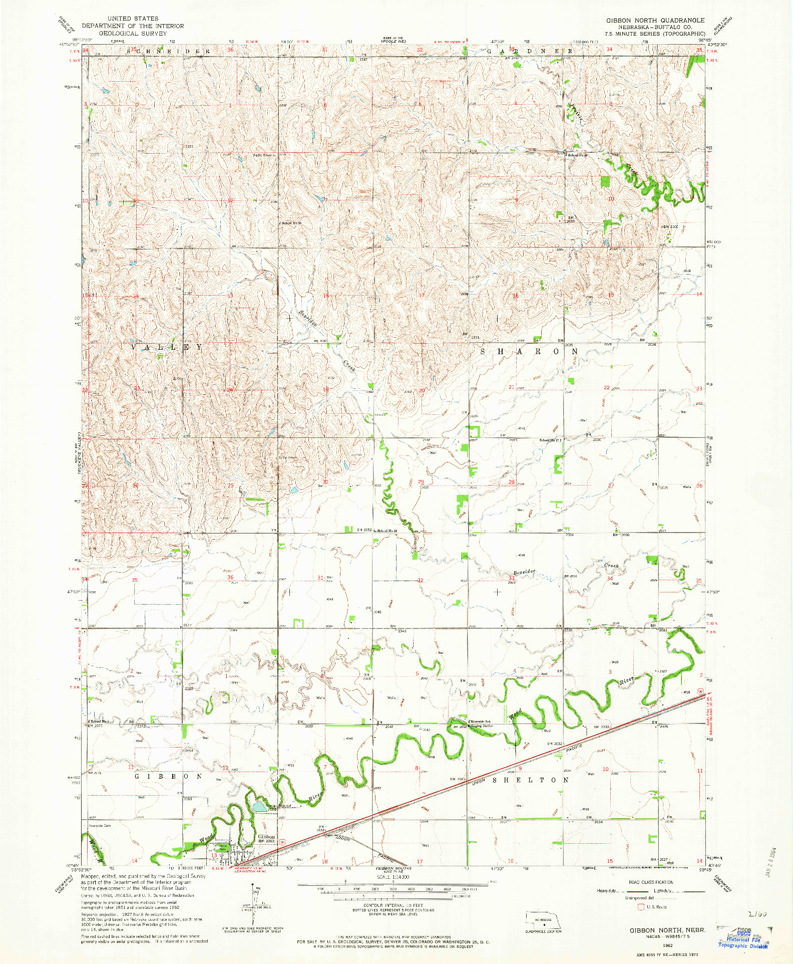 USGS 1:24000-SCALE QUADRANGLE FOR GIBBON NORTH, NE 1962