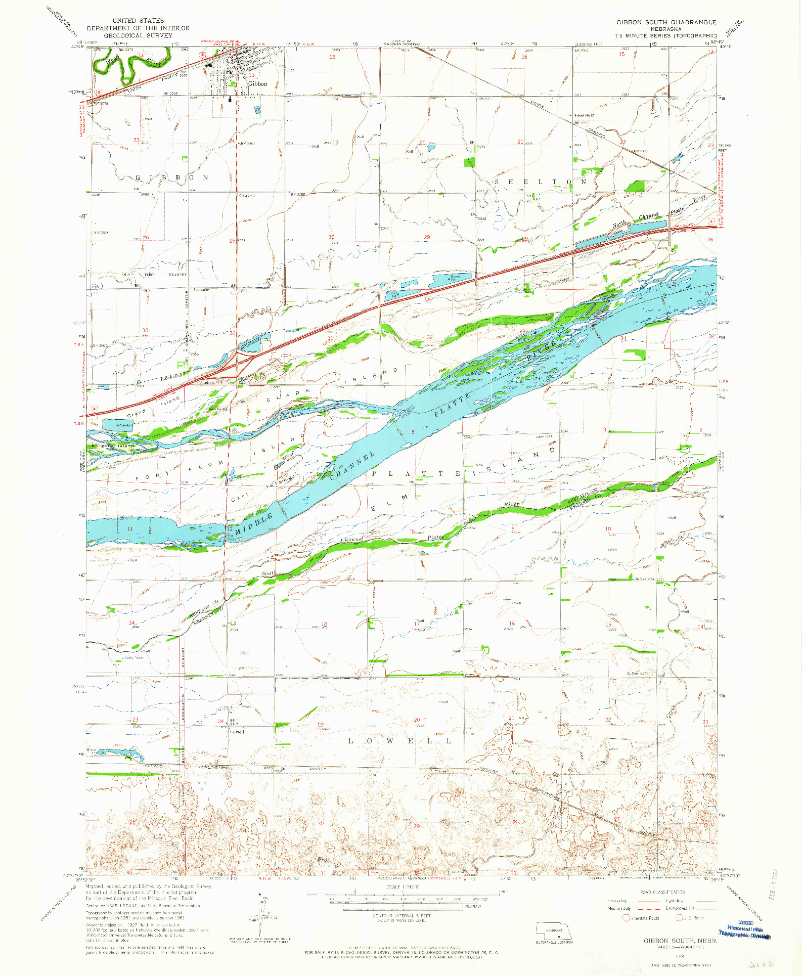 USGS 1:24000-SCALE QUADRANGLE FOR GIBBON SOUTH, NE 1962