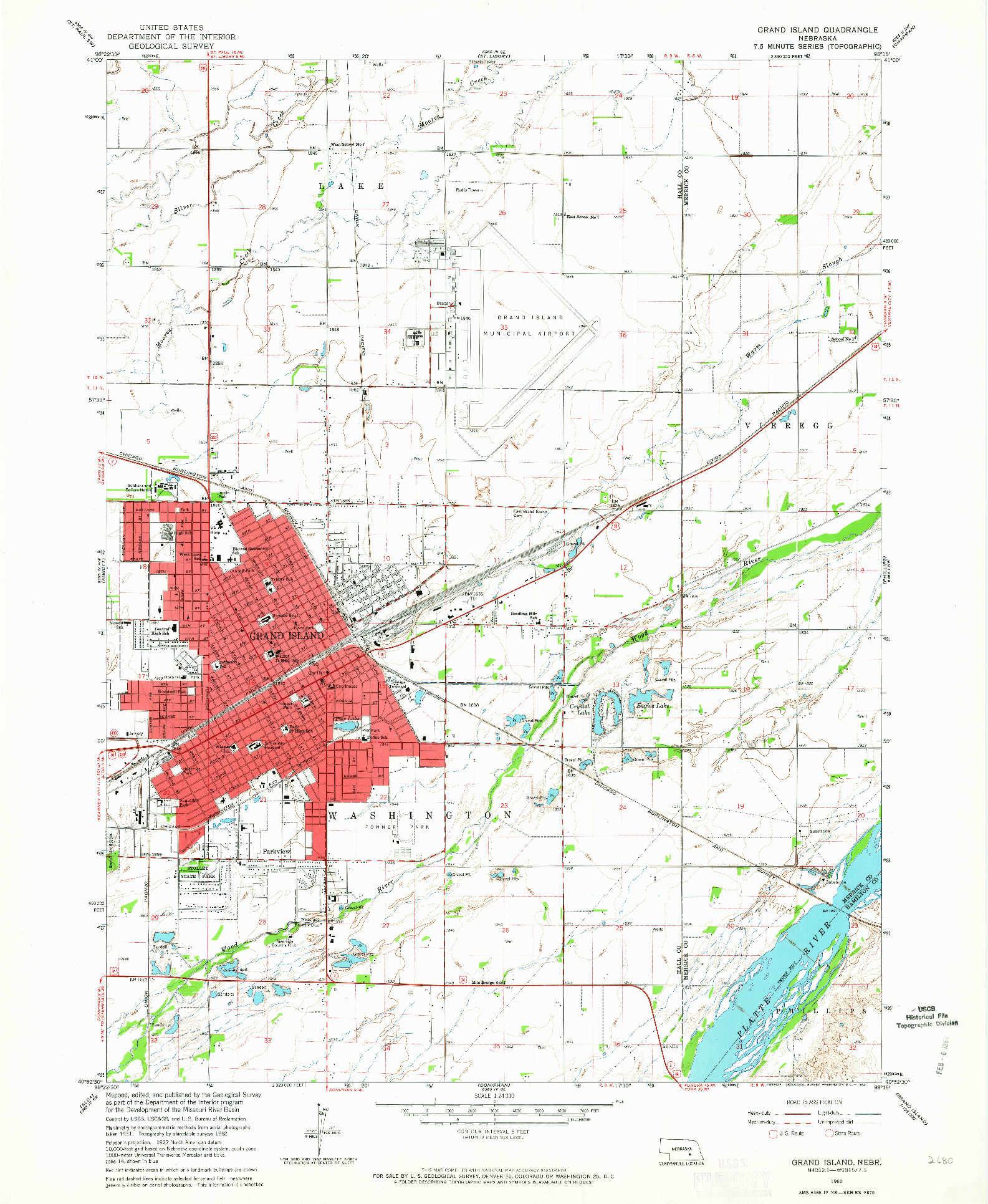 USGS 1:24000-SCALE QUADRANGLE FOR GRAND ISLAND, NE 1962