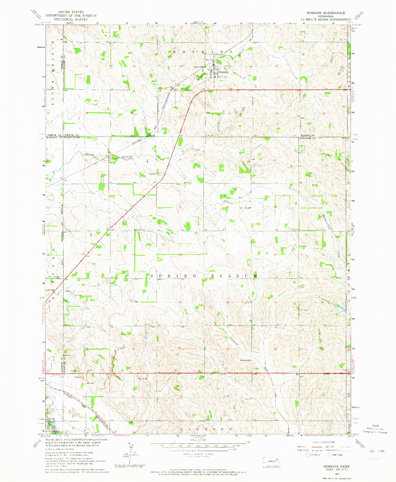 USGS 1:24000-SCALE QUADRANGLE FOR HOSKINS, NE 1963