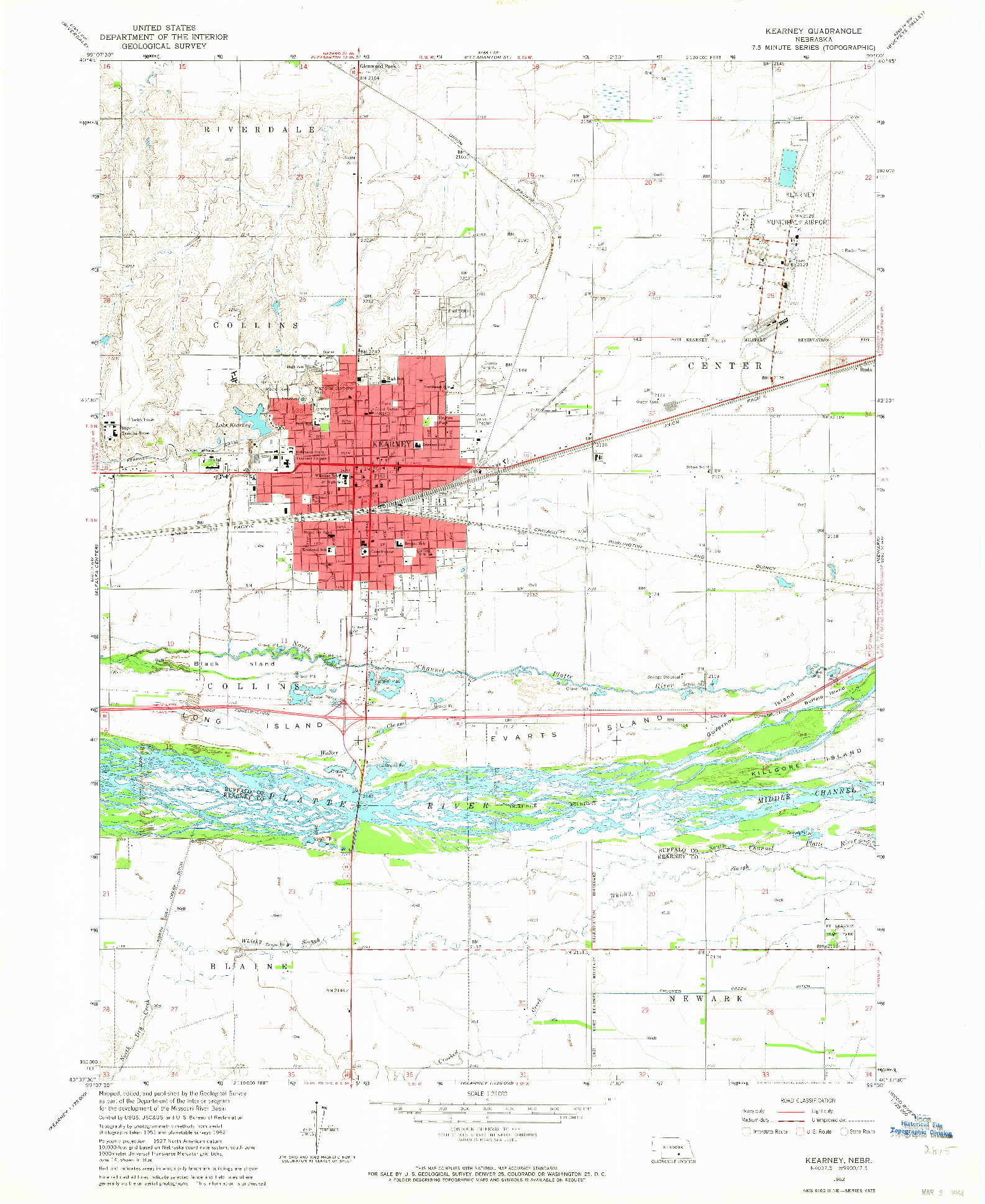 USGS 1:24000-SCALE QUADRANGLE FOR KEARNEY, NE 1962