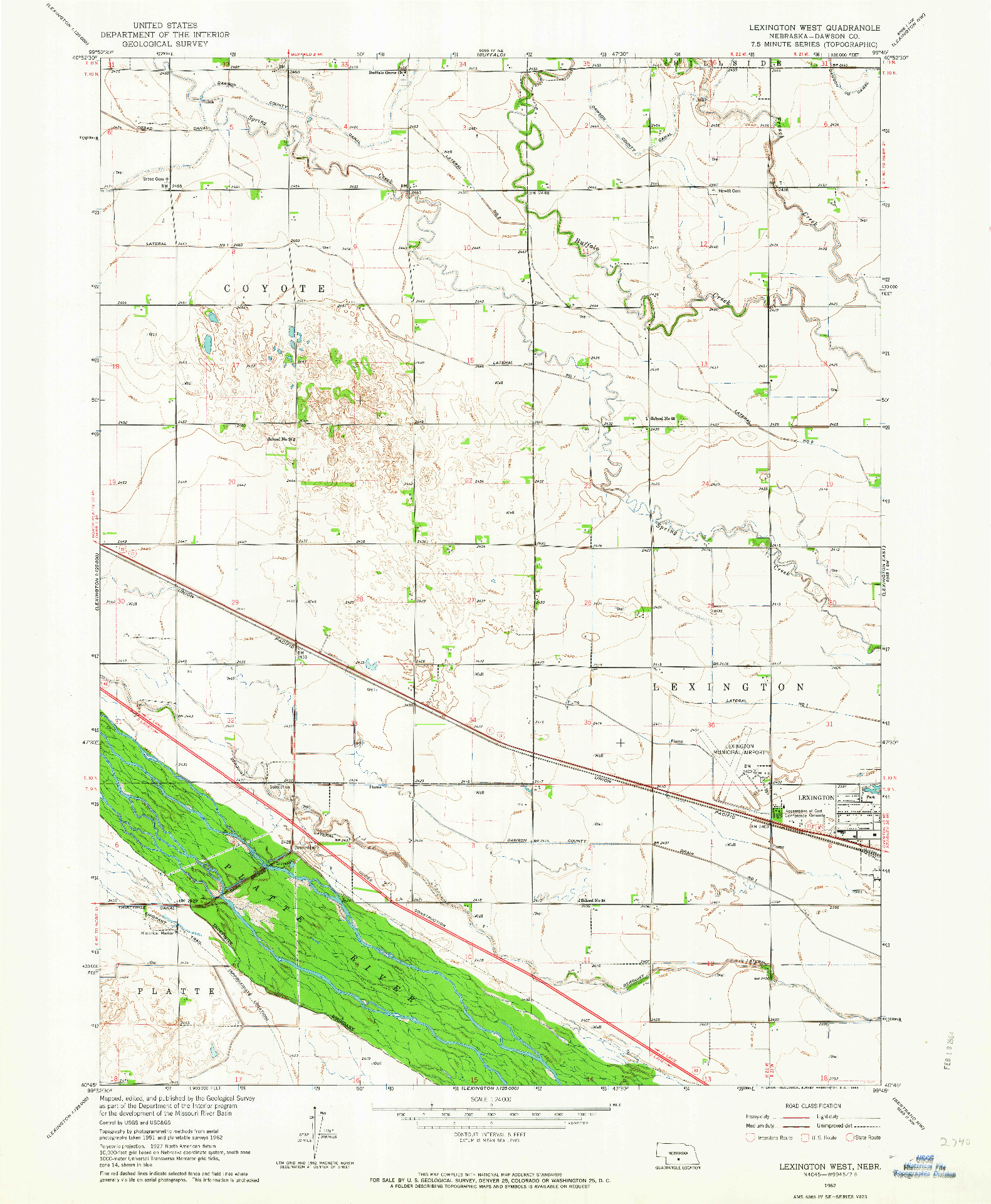 USGS 1:24000-SCALE QUADRANGLE FOR LEXINGTON WEST, NE 1962