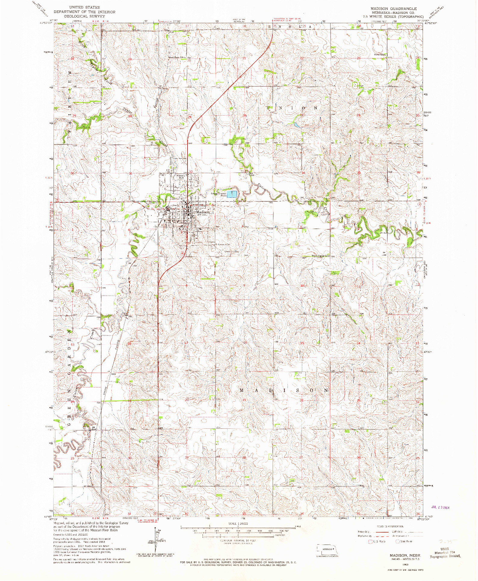 USGS 1:24000-SCALE QUADRANGLE FOR MADISON, NE 1963