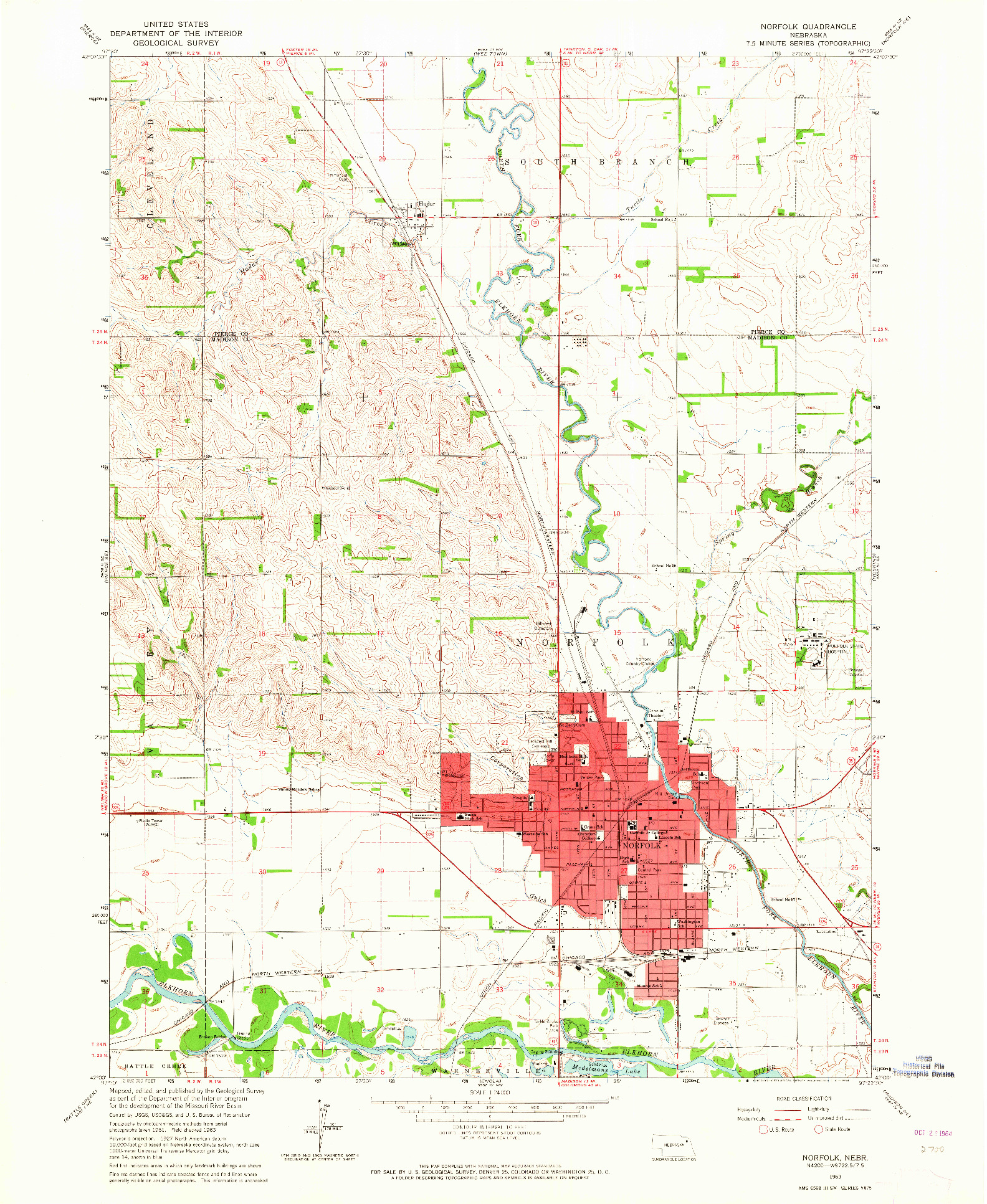 USGS 1:24000-SCALE QUADRANGLE FOR NORFOLK, NE 1963