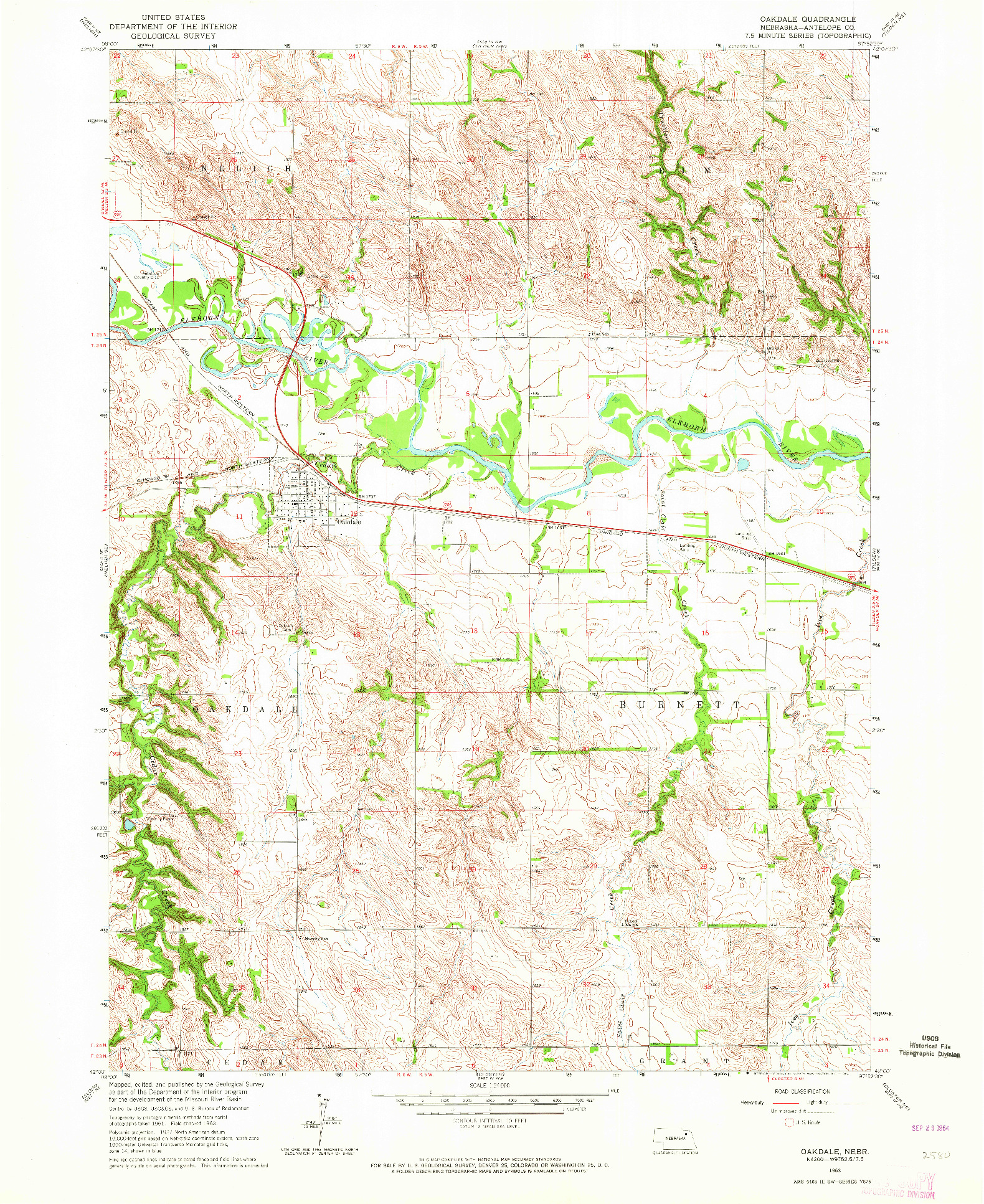 USGS 1:24000-SCALE QUADRANGLE FOR OAKDALE, NE 1963