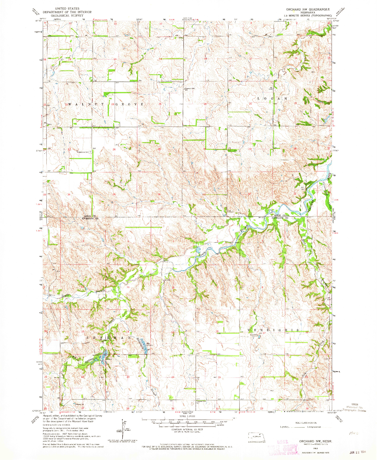 USGS 1:24000-SCALE QUADRANGLE FOR ORCHARD NW, NE 1963