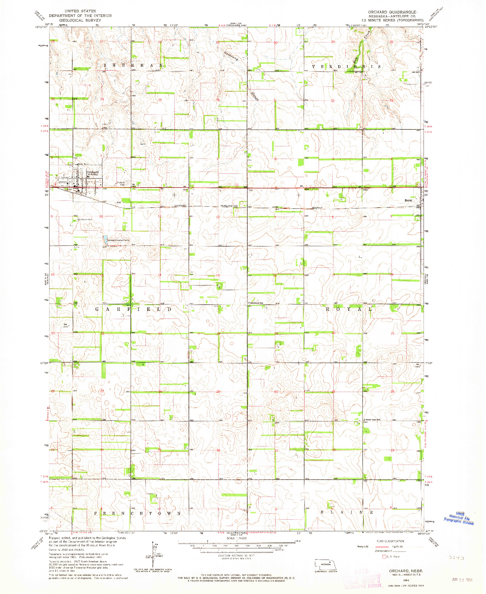 USGS 1:24000-SCALE QUADRANGLE FOR ORCHARD, NE 1963