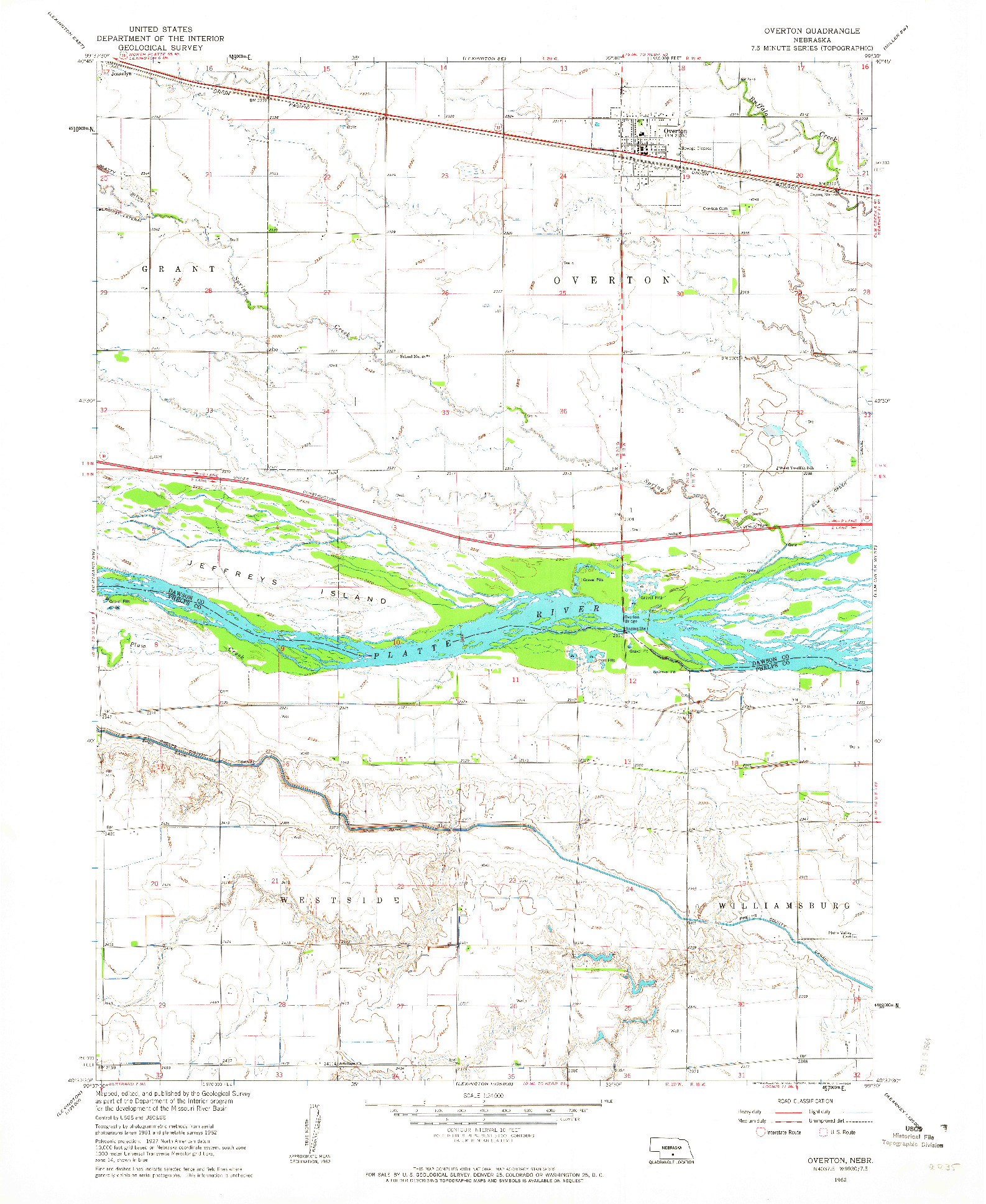 USGS 1:24000-SCALE QUADRANGLE FOR OVERTON, NE 1962