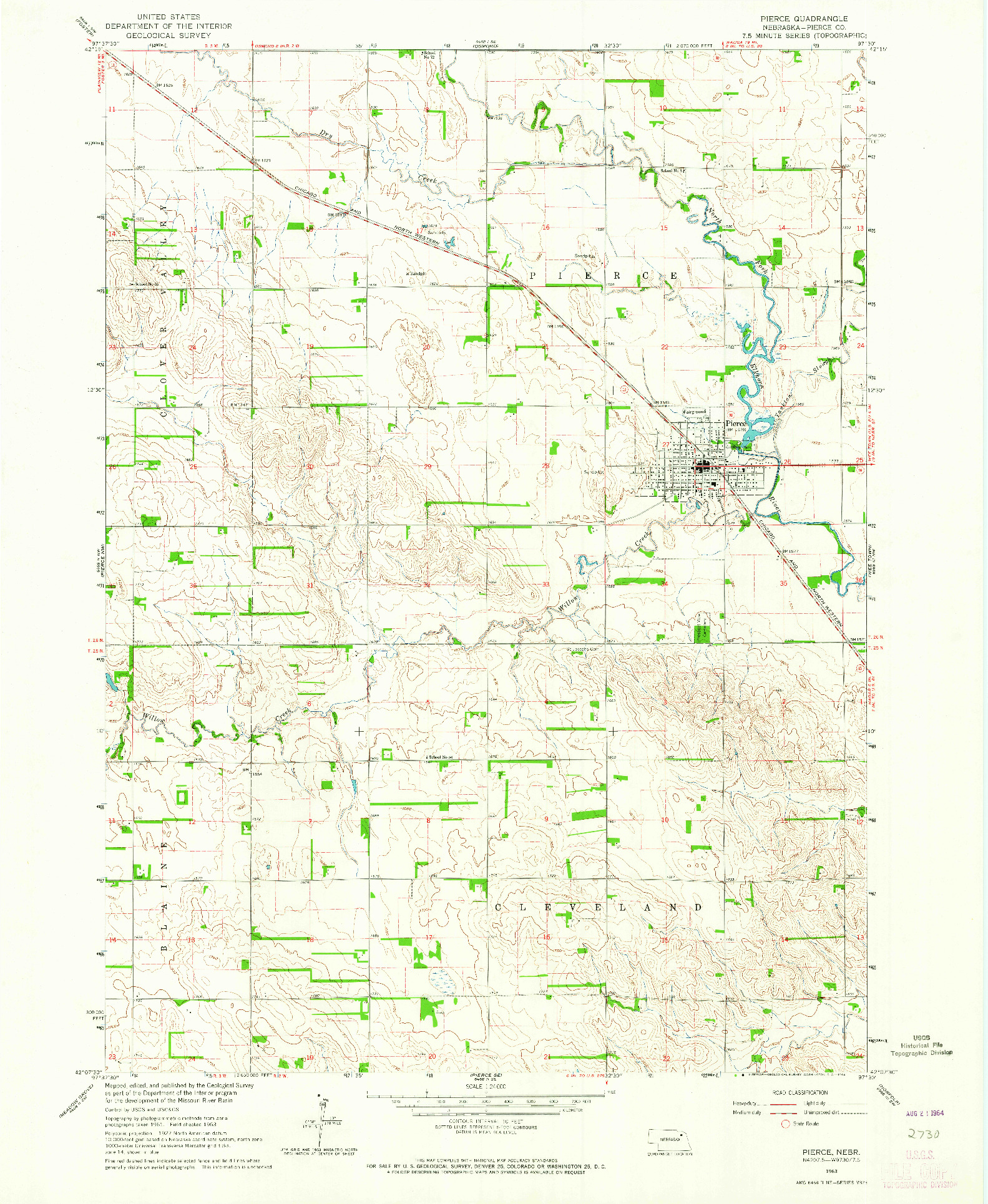 USGS 1:24000-SCALE QUADRANGLE FOR PIERCE, NE 1963