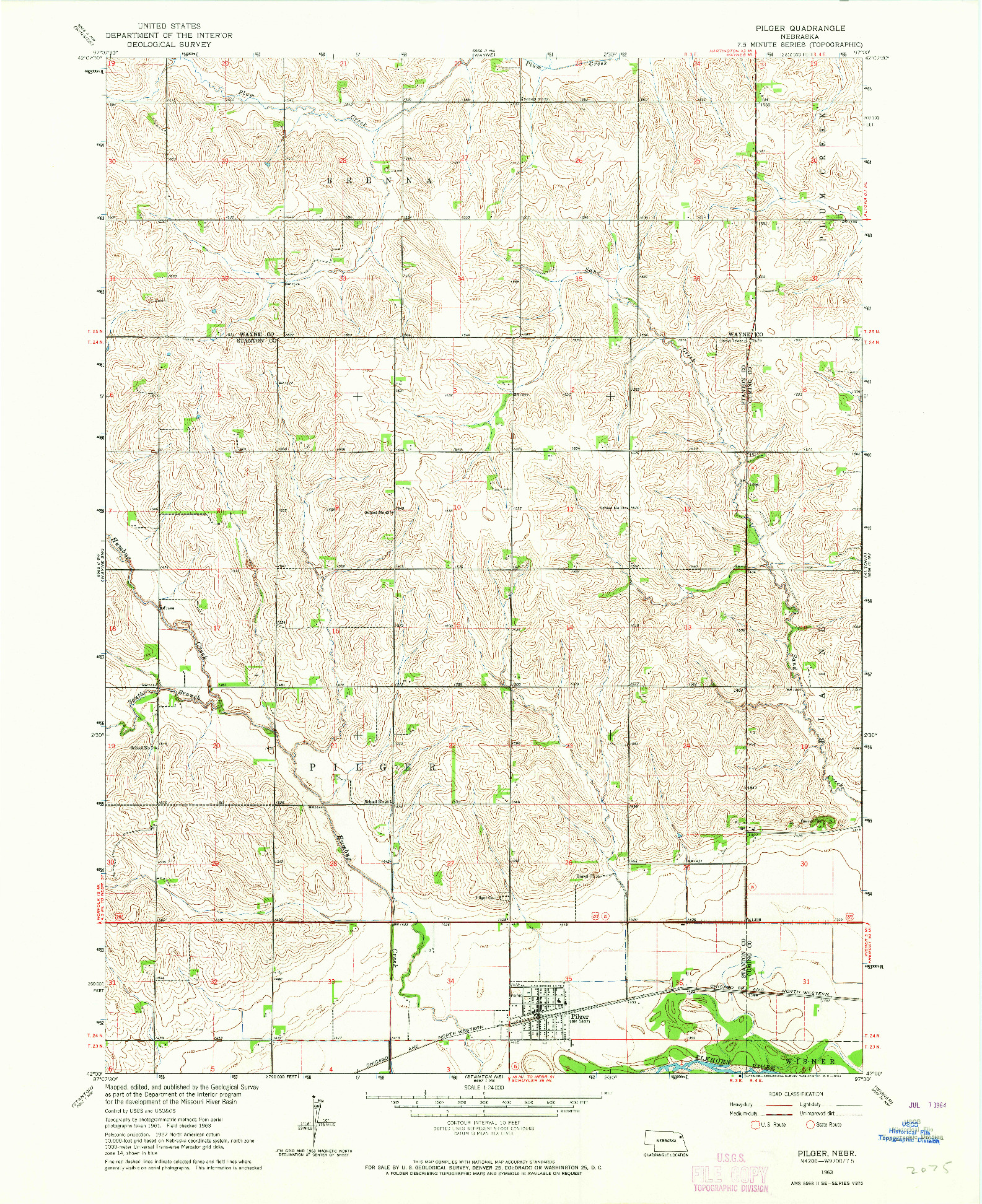 USGS 1:24000-SCALE QUADRANGLE FOR PILGER, NE 1963