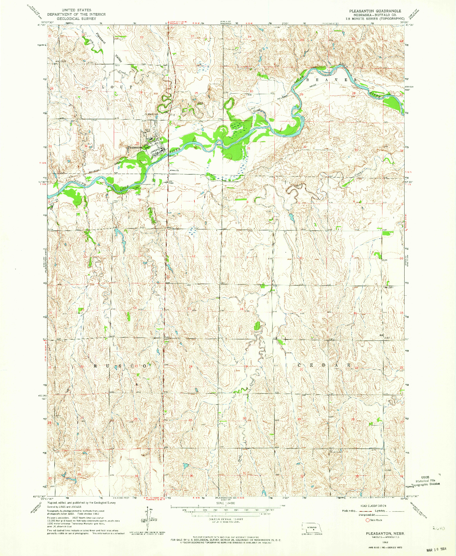 USGS 1:24000-SCALE QUADRANGLE FOR PLEASANTON, NE 1962