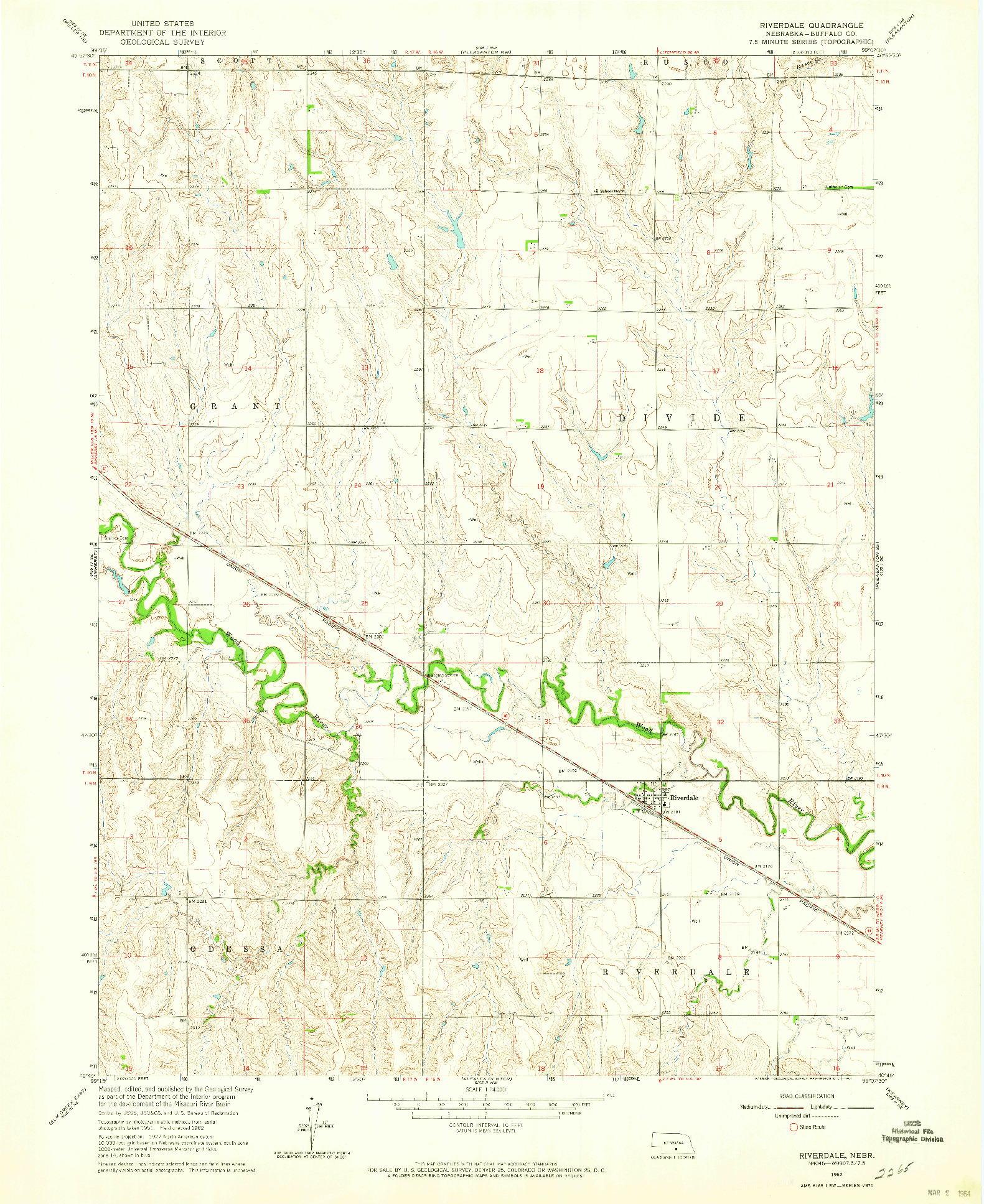 USGS 1:24000-SCALE QUADRANGLE FOR RIVERDALE, NE 1962
