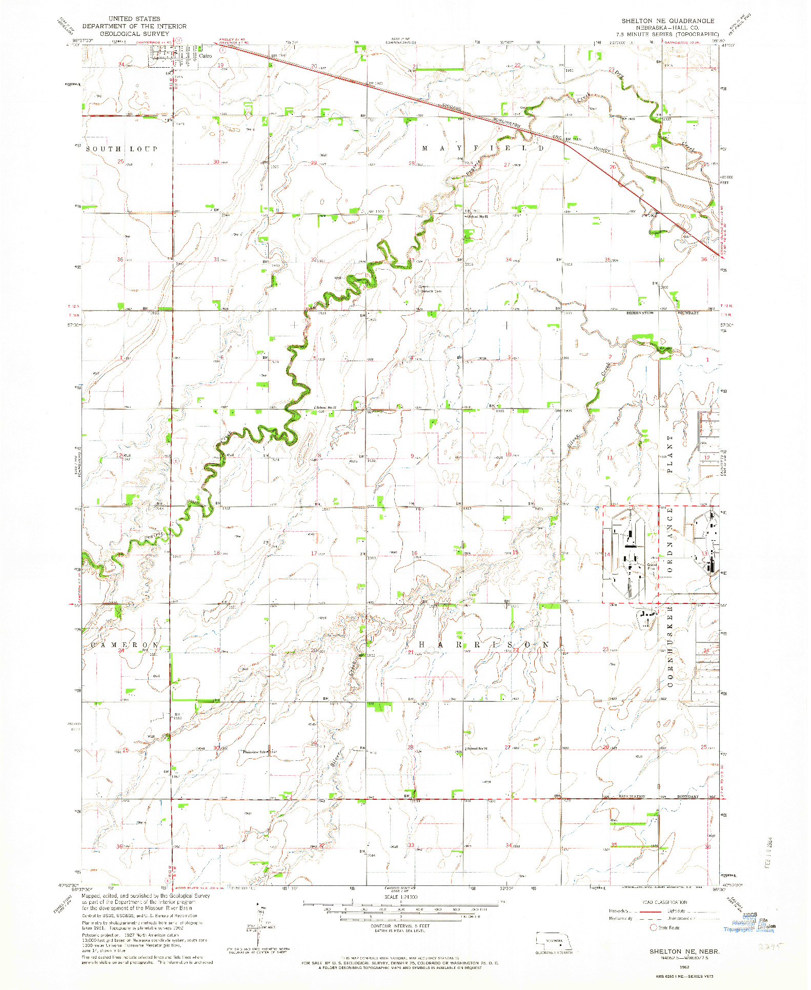 USGS 1:24000-SCALE QUADRANGLE FOR SHELTON NE, NE 1962