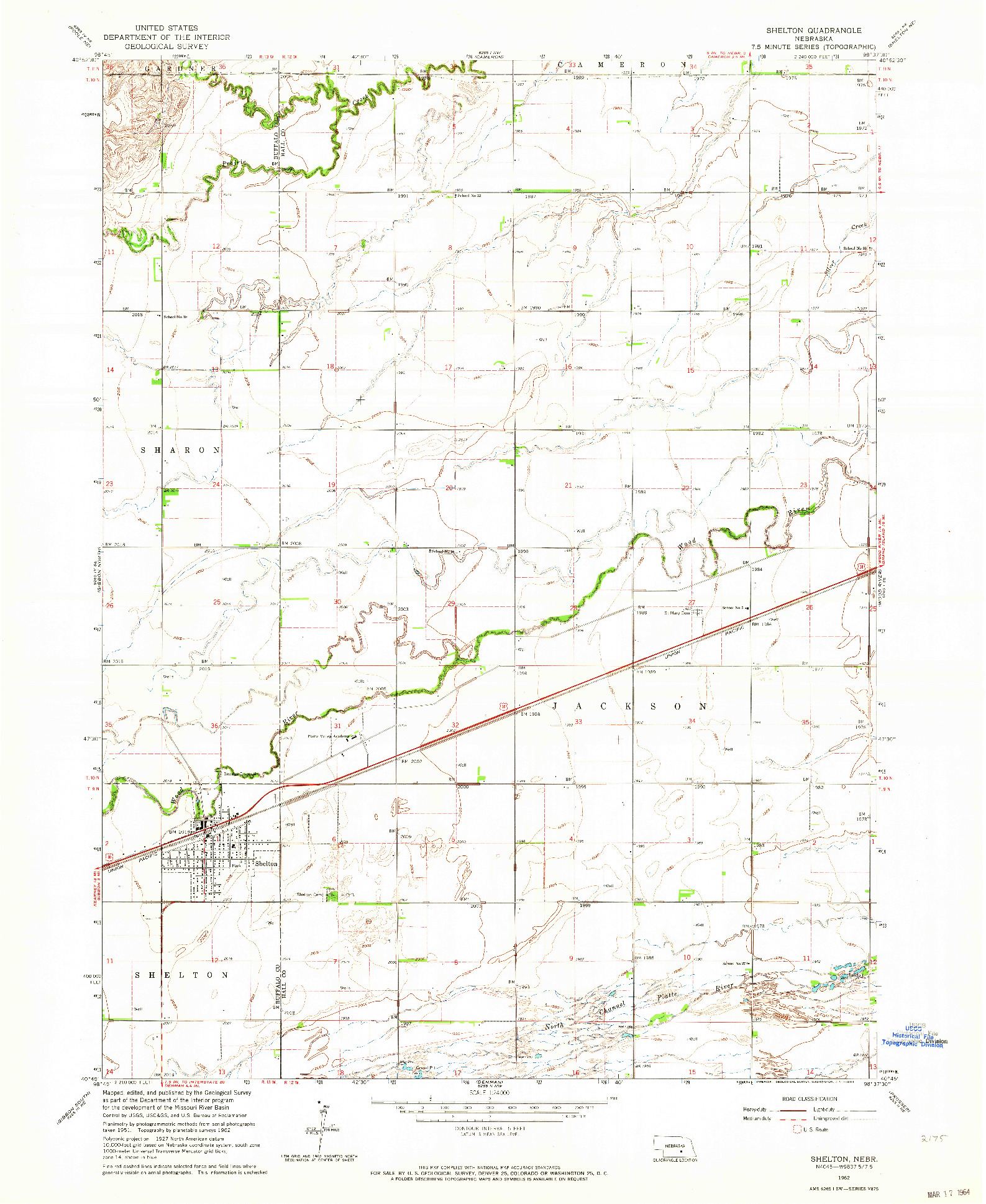 USGS 1:24000-SCALE QUADRANGLE FOR SHELTON, NE 1962