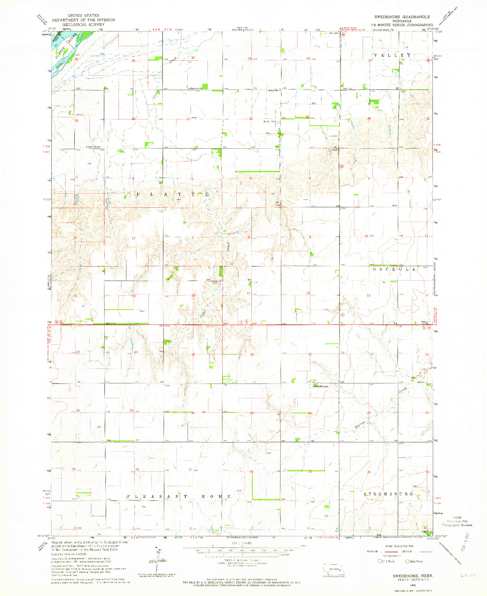 USGS 1:24000-SCALE QUADRANGLE FOR SWEDEHOME, NE 1962