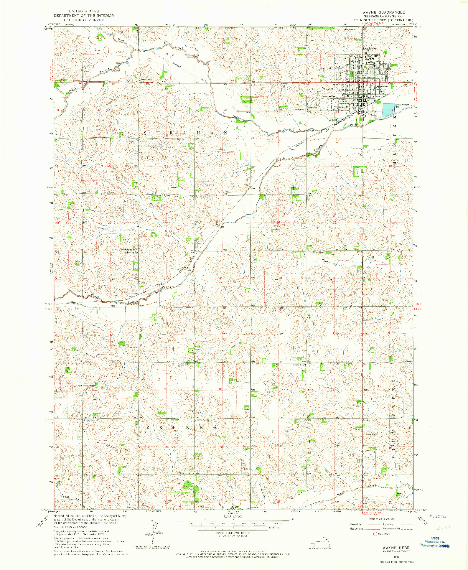 USGS 1:24000-SCALE QUADRANGLE FOR WAYNE, NE 1963