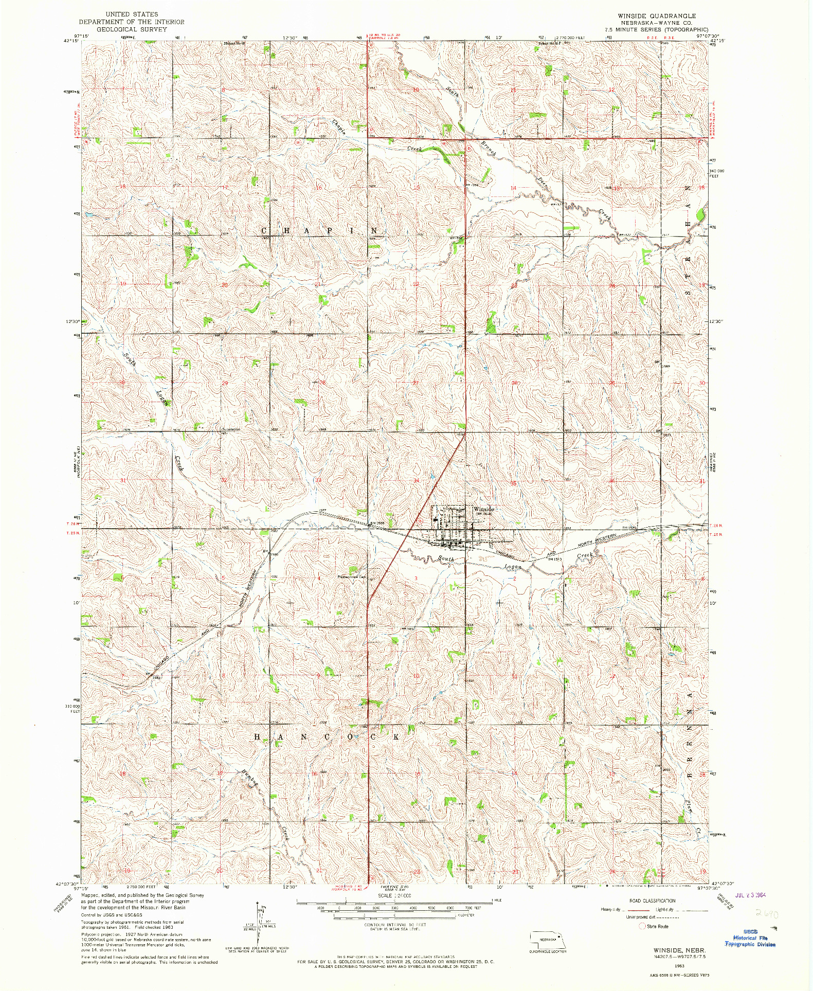 USGS 1:24000-SCALE QUADRANGLE FOR WINSIDE, NE 1963