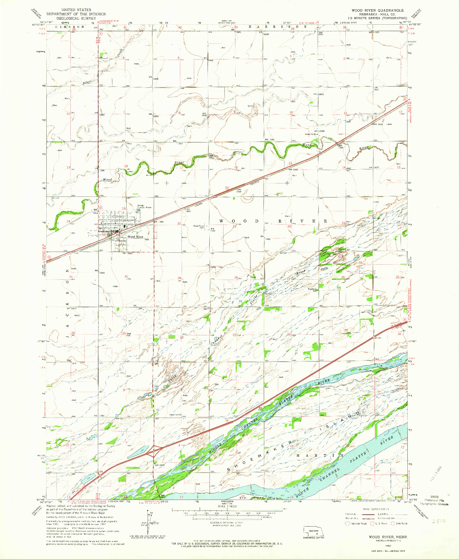 USGS 1:24000-SCALE QUADRANGLE FOR WOOD RIVER, NE 1962