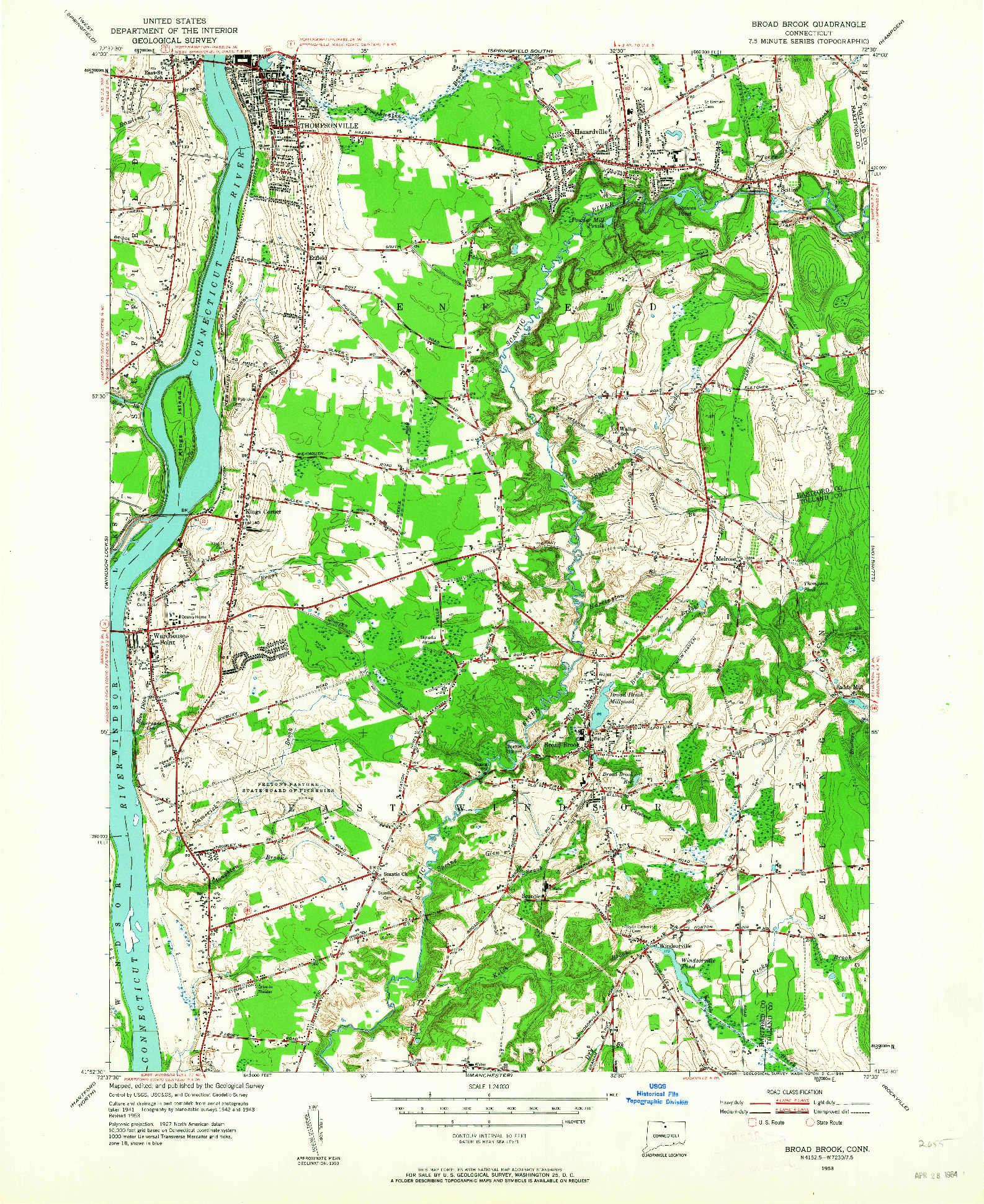 USGS 1:24000-SCALE QUADRANGLE FOR BROAD BROOK, CT 1953