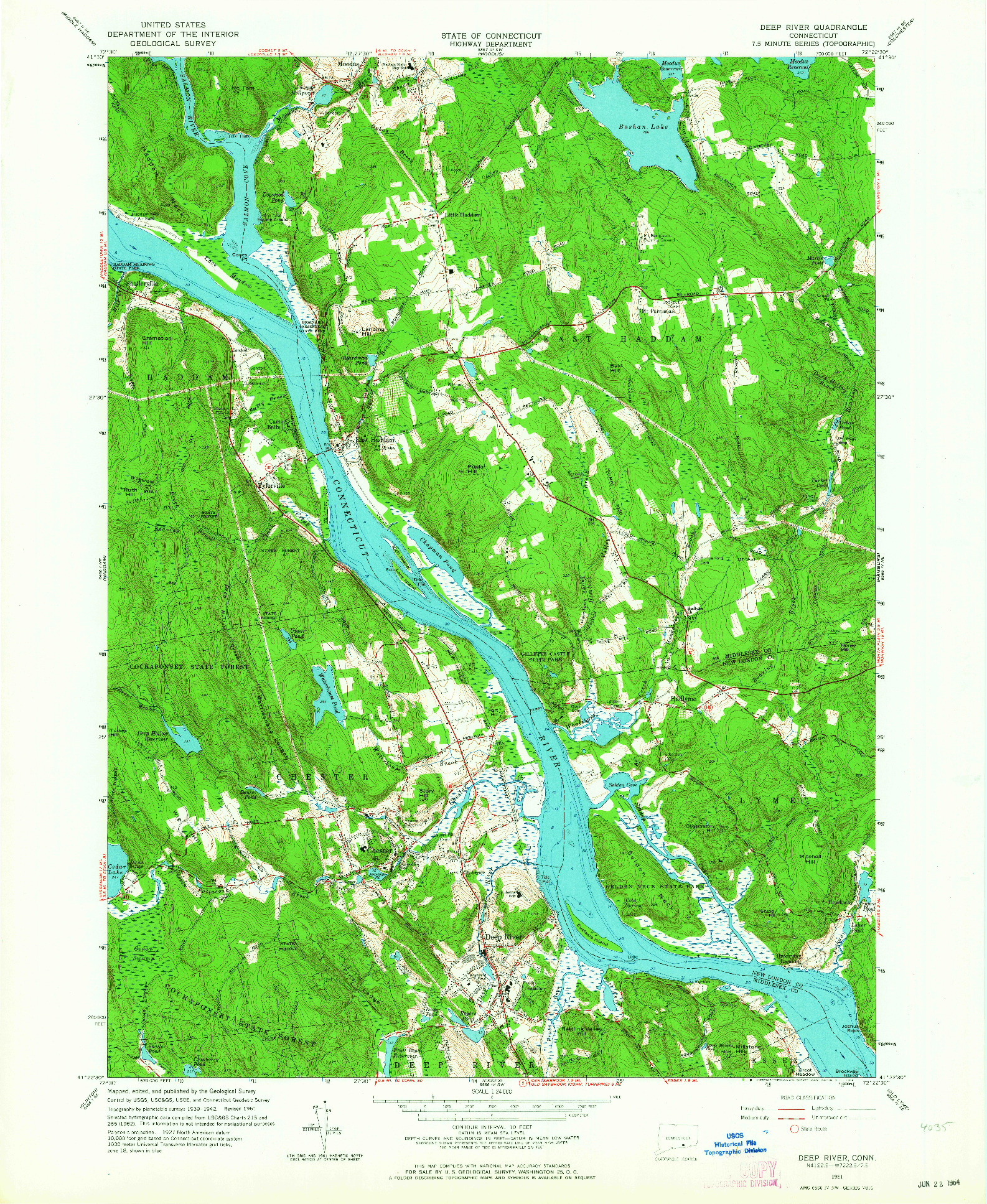 USGS 1:24000-SCALE QUADRANGLE FOR DEEP RIVER, CT 1961