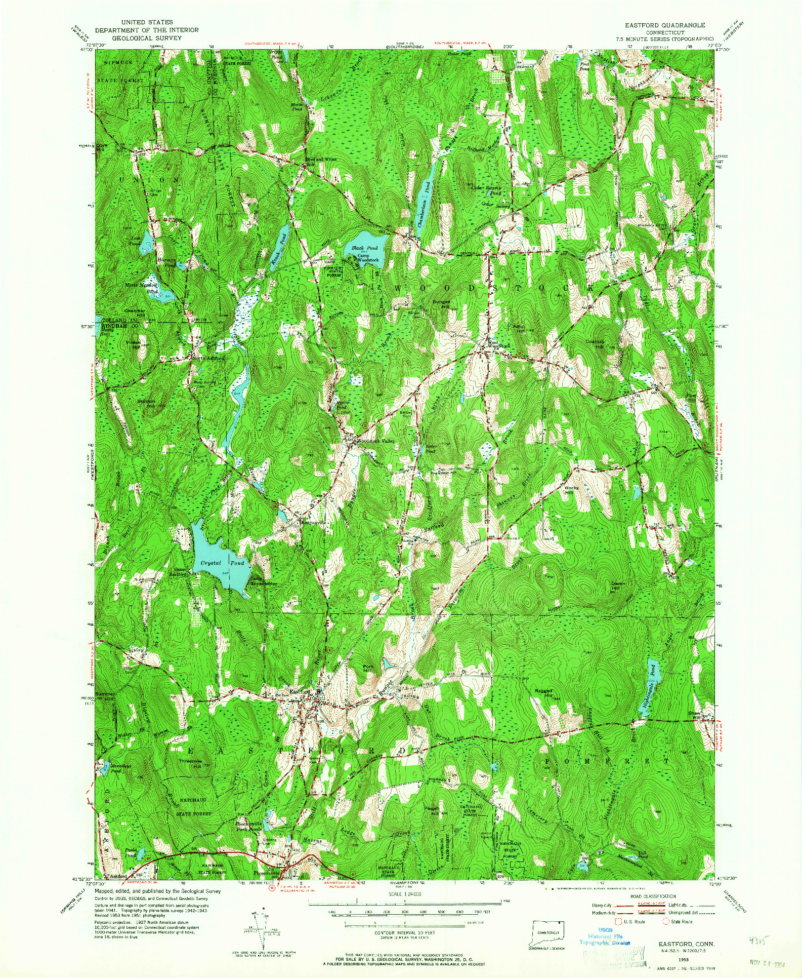 USGS 1:24000-SCALE QUADRANGLE FOR EASTFORD, CT 1953