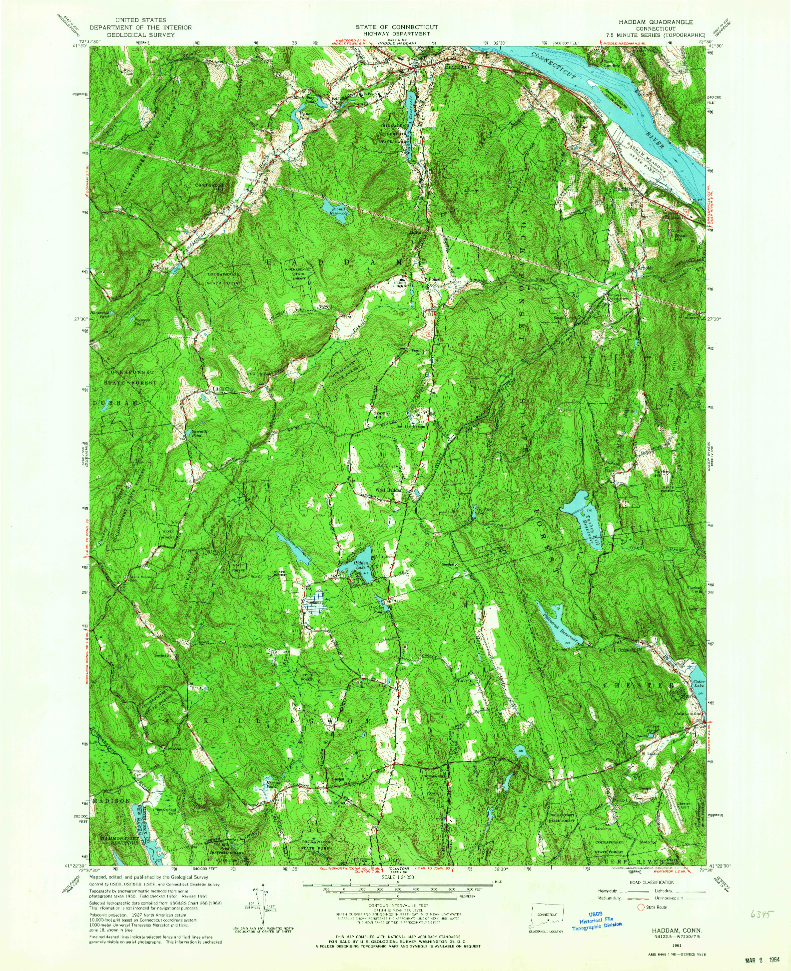 USGS 1:24000-SCALE QUADRANGLE FOR HADDAM, CT 1961