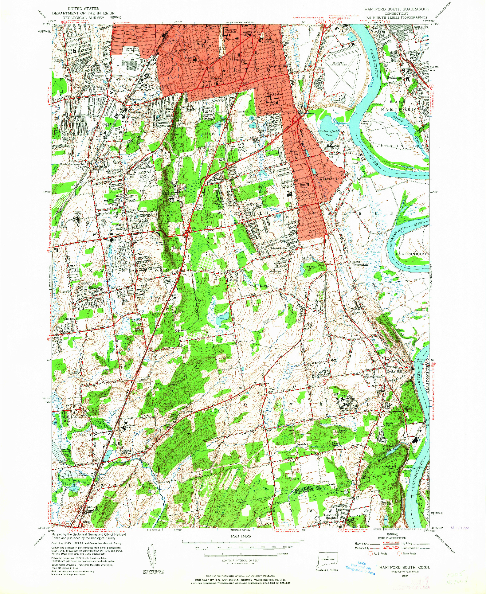 USGS 1:24000-SCALE QUADRANGLE FOR HARTFORD SOUTH, CT 1952