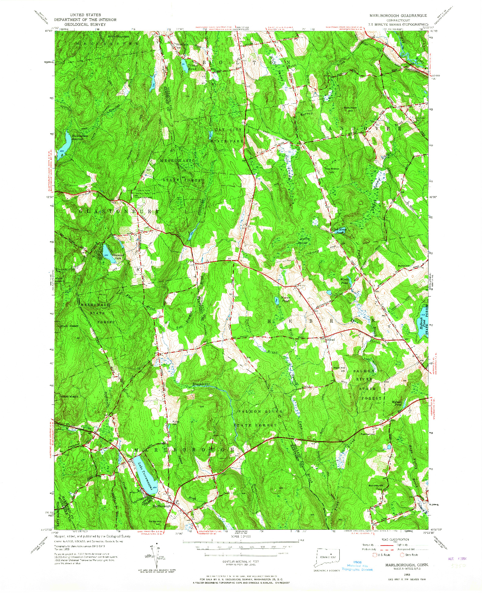 USGS 1:24000-SCALE QUADRANGLE FOR MARLBOROUGH, CT 1953
