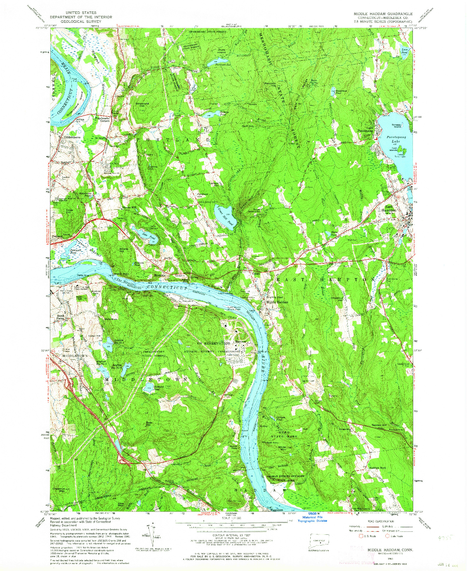 USGS 1:24000-SCALE QUADRANGLE FOR MIDDLE HADDAM, CT 1961