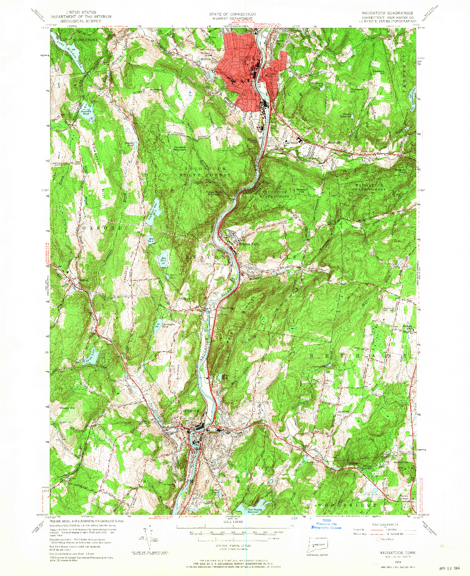 USGS 1:24000-SCALE QUADRANGLE FOR NAUGATUCK, CT 1954
