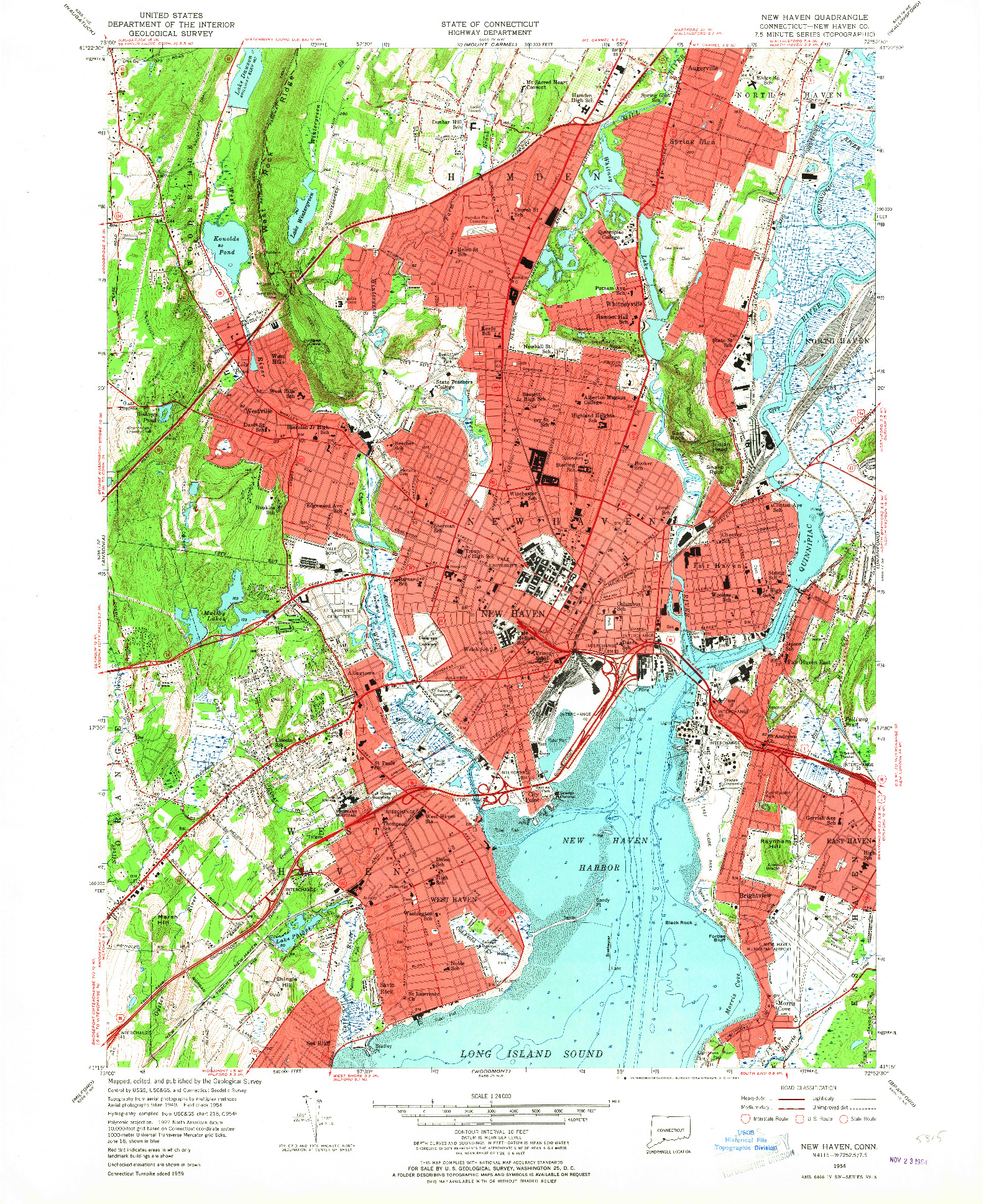 USGS 1:24000-SCALE QUADRANGLE FOR NEW HAVEN, CT 1954