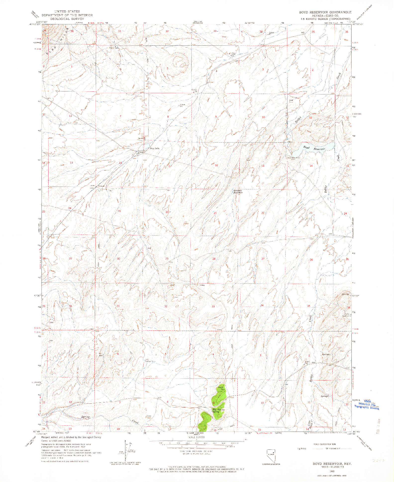 USGS 1:24000-SCALE QUADRANGLE FOR BOYD RESERVOIR, NV 1962