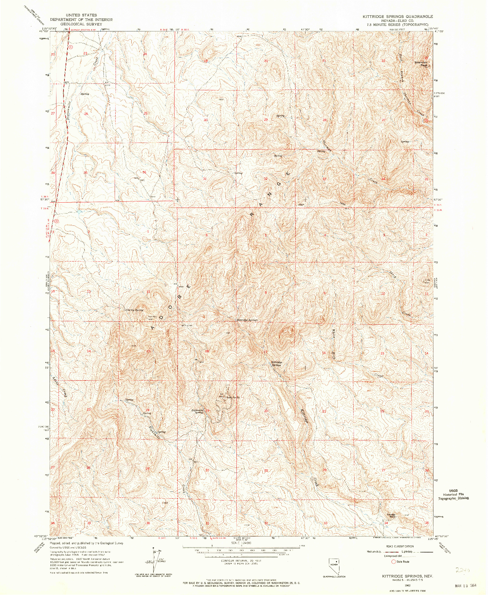 USGS 1:24000-SCALE QUADRANGLE FOR KITTRIDGE SPRINGS, NV 1962