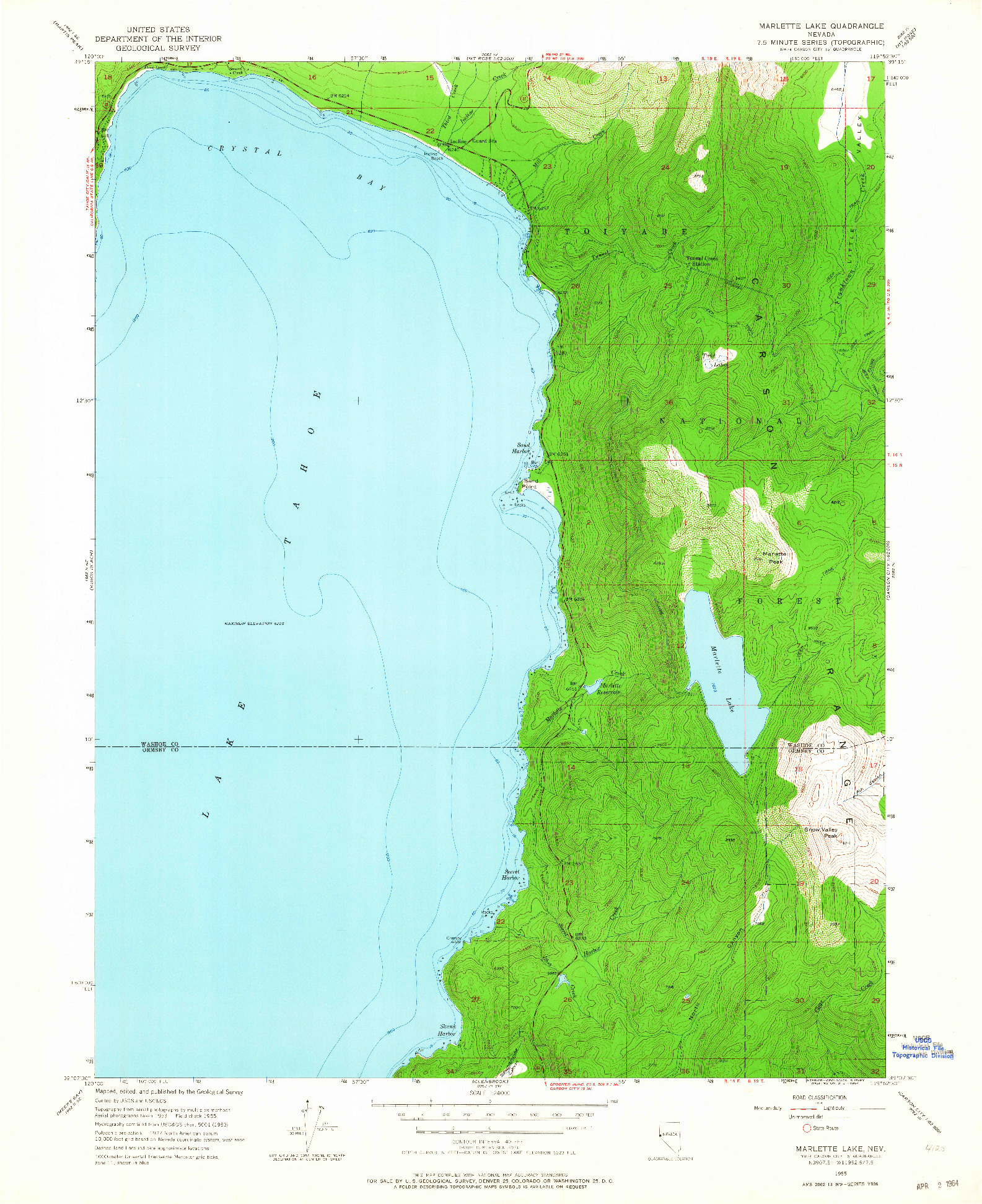 USGS 1:24000-SCALE QUADRANGLE FOR MARLETTE LAKE, NV 1955